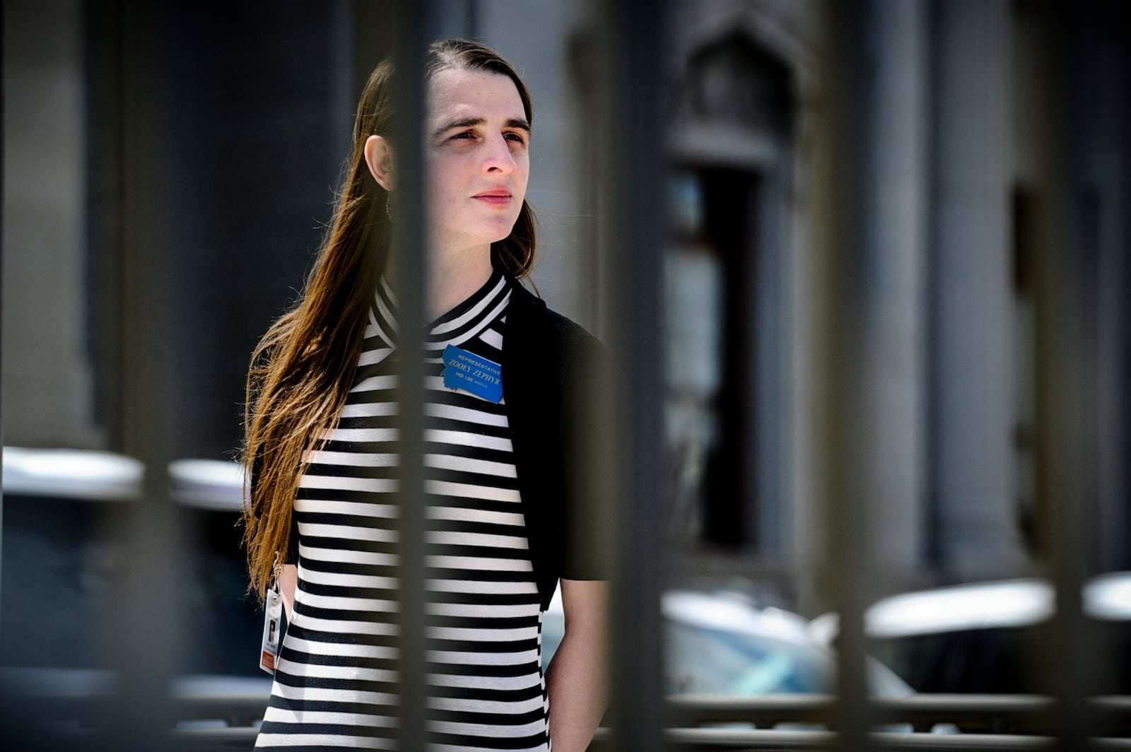 FILE - Transgender state Rep. Zooey Zephyr, D-Missoula, stands on the steps of the Montana State Capitol during a rally, in Helena, Mont., Monday, April 24, 2023. (Thom Bridge/Independent Record via AP, File)