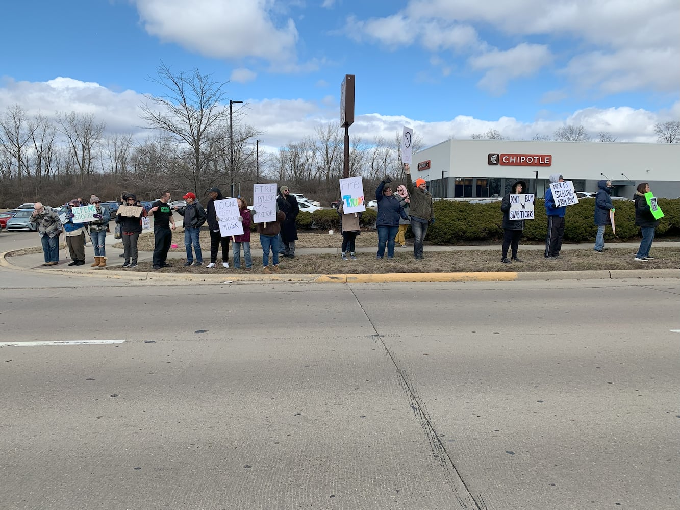 Tesla protest Moraine 2025