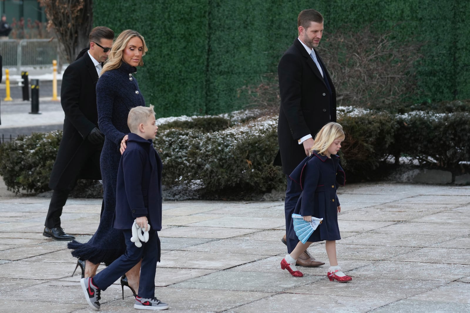 Eric Trump and wife Lara, daughter Carolina and son Luke, arrive for church service to be attended by President-elect Donald Trump and his wife Melania, at St. John's Episcopal Church across from the White House in Washington, Monday, Jan. 20, 2025, on Donald Trump's inauguration day. (AP Photo/Matt Rourke)