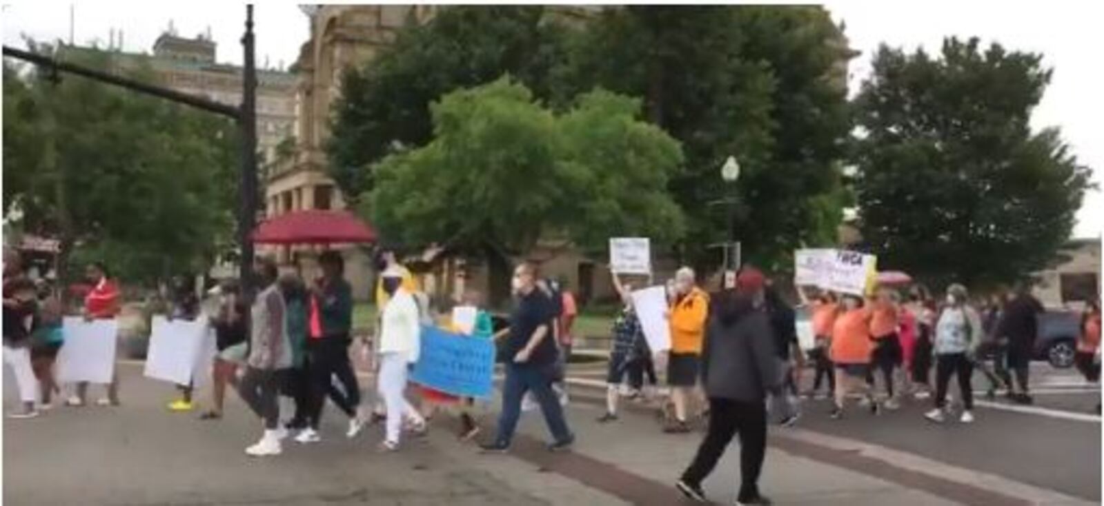 More than 150 demonstrators march through downtown Hamilton on Saturday, June 13, for justice and racial equality in the wake of George Floyd’s death. MICHAEL D. CLARK/STAFF