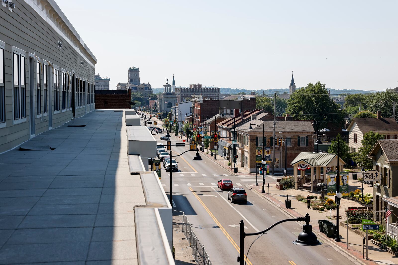 Construction continues on the Rossville Flats apartments with street level retail space on Main Street in Hamilton. This is a view of Main Street from apartment balcony. NICK GRAHAM/STAFF