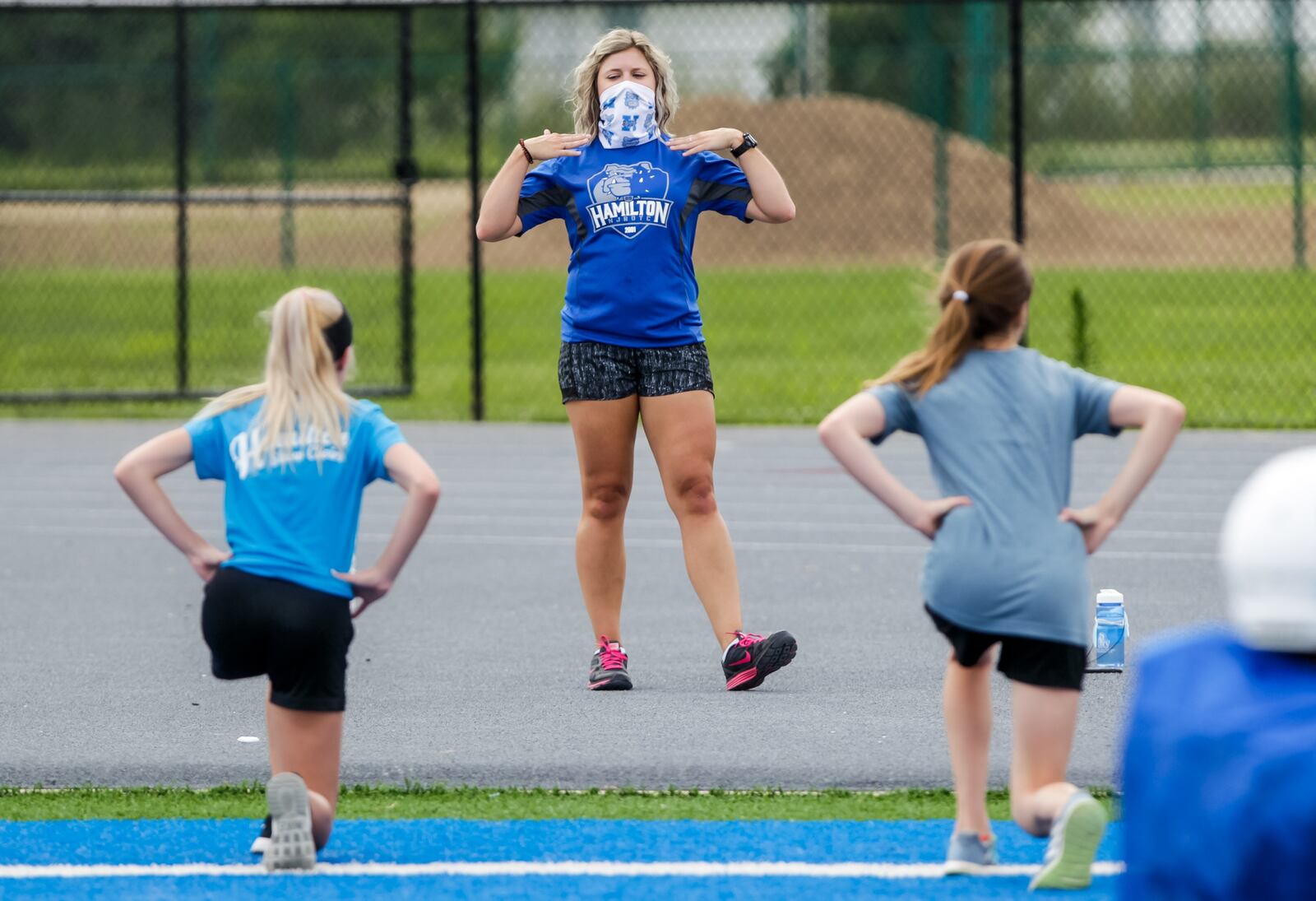 Hamilton High School girls cross country team practices on in mid-August while implementing social distancing and precautionary guidelines outlined by the state. All sports are permitted to resume in the state provided they follow the prescribed guidelines. NICK GRAHAM/STAFF