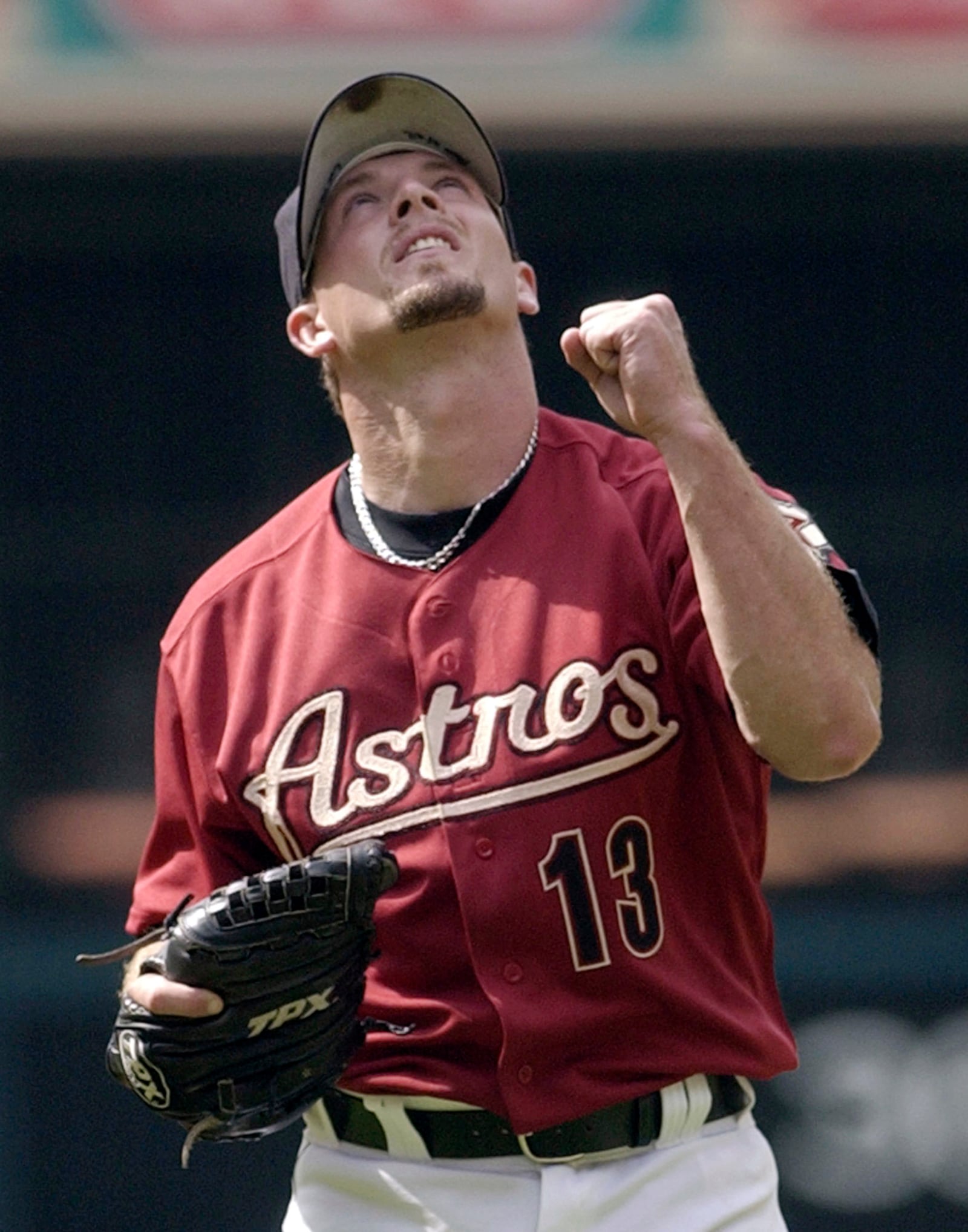 FILE - Houston Astros' Billy Wagner reacts after the final out against the San Francisco Giants in the ninth inning Sunday, April 21, 2002 in Houston. (AP Photo/David J. Phillip, File)