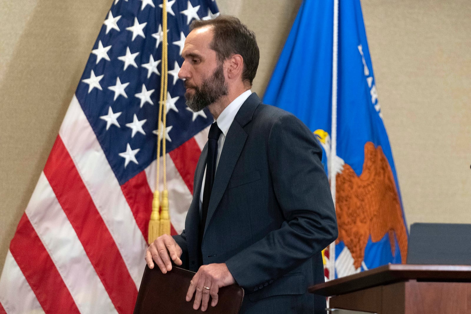 FILE - Special counsel Jack Smith walks off after speaking to reporters Friday, June 9, 2023, in Washington. (AP Photo/Jose Luis Magana, File)