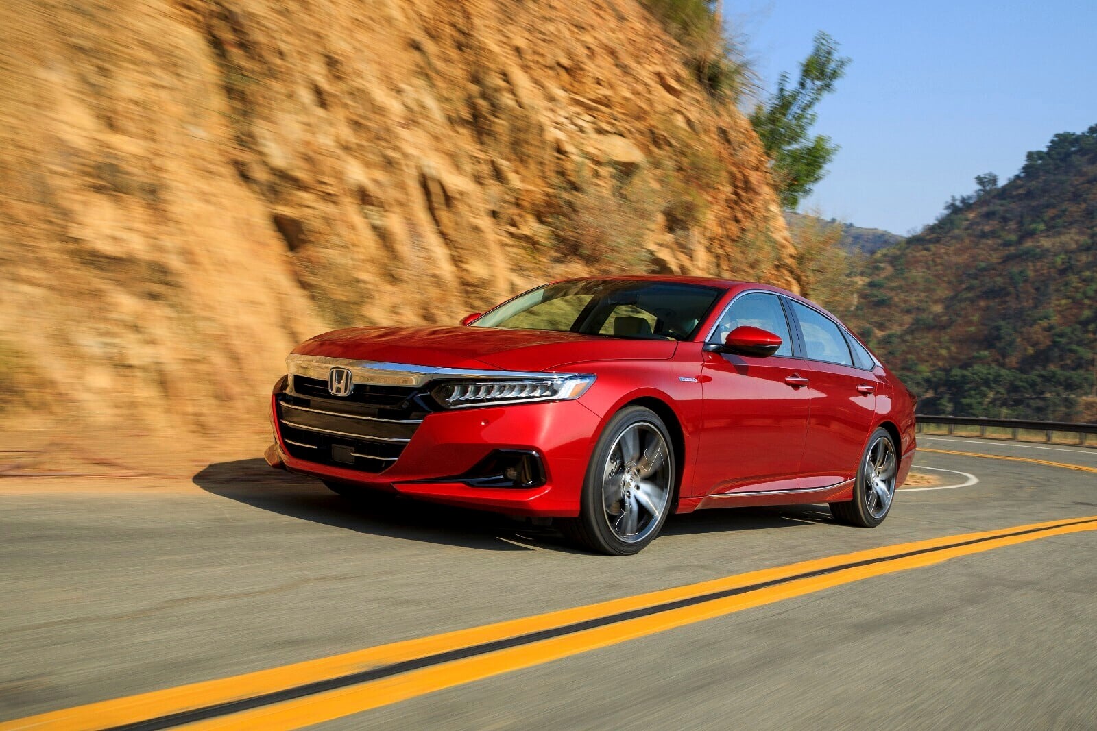 This photo provided by Honda shows a 2022 Accord Hybrid. The EPA estimates it gets up to 47 mpg in combined city/highway driving. (Courtesy of American Honda Motor Co. via AP)