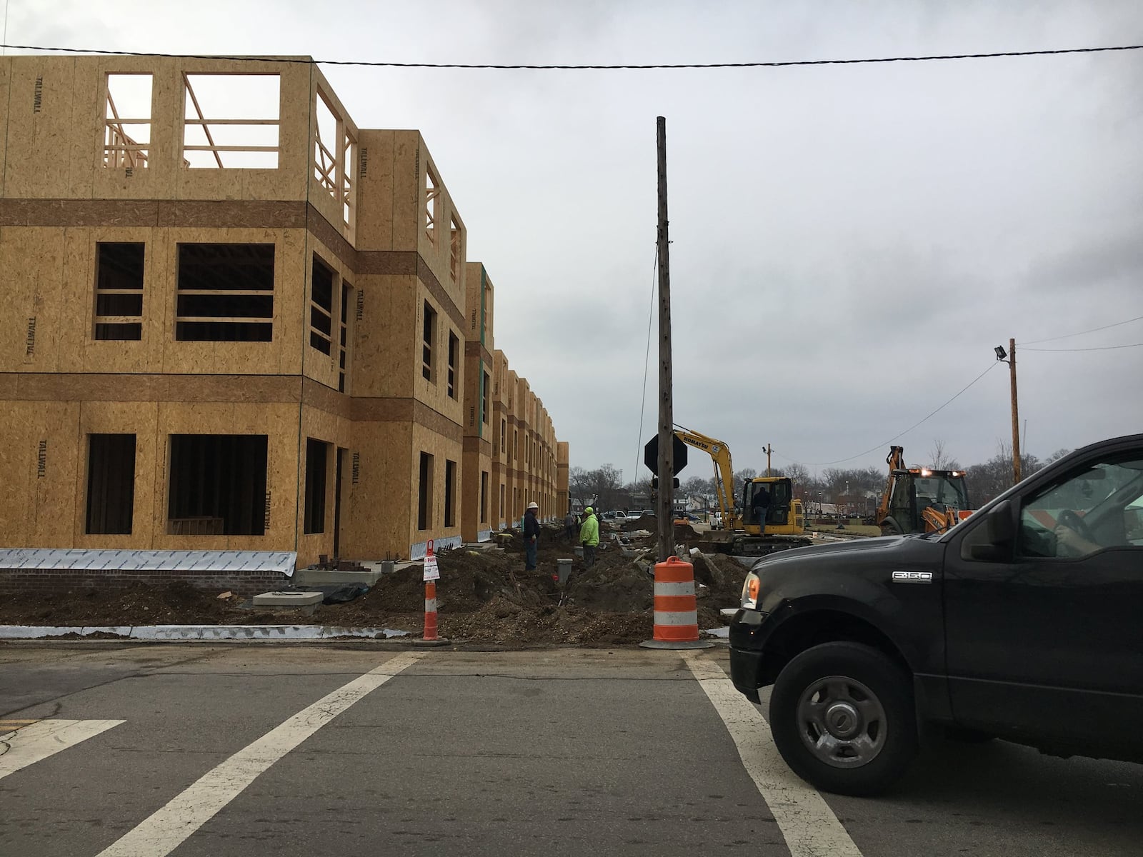 The Marcum, an apartment and restaurant complex in Hamilton’s downtown, is coming along and is to be finished in 2018. Officials broke ground for it in 2017. MIKE RUTLEDGE / STAFF