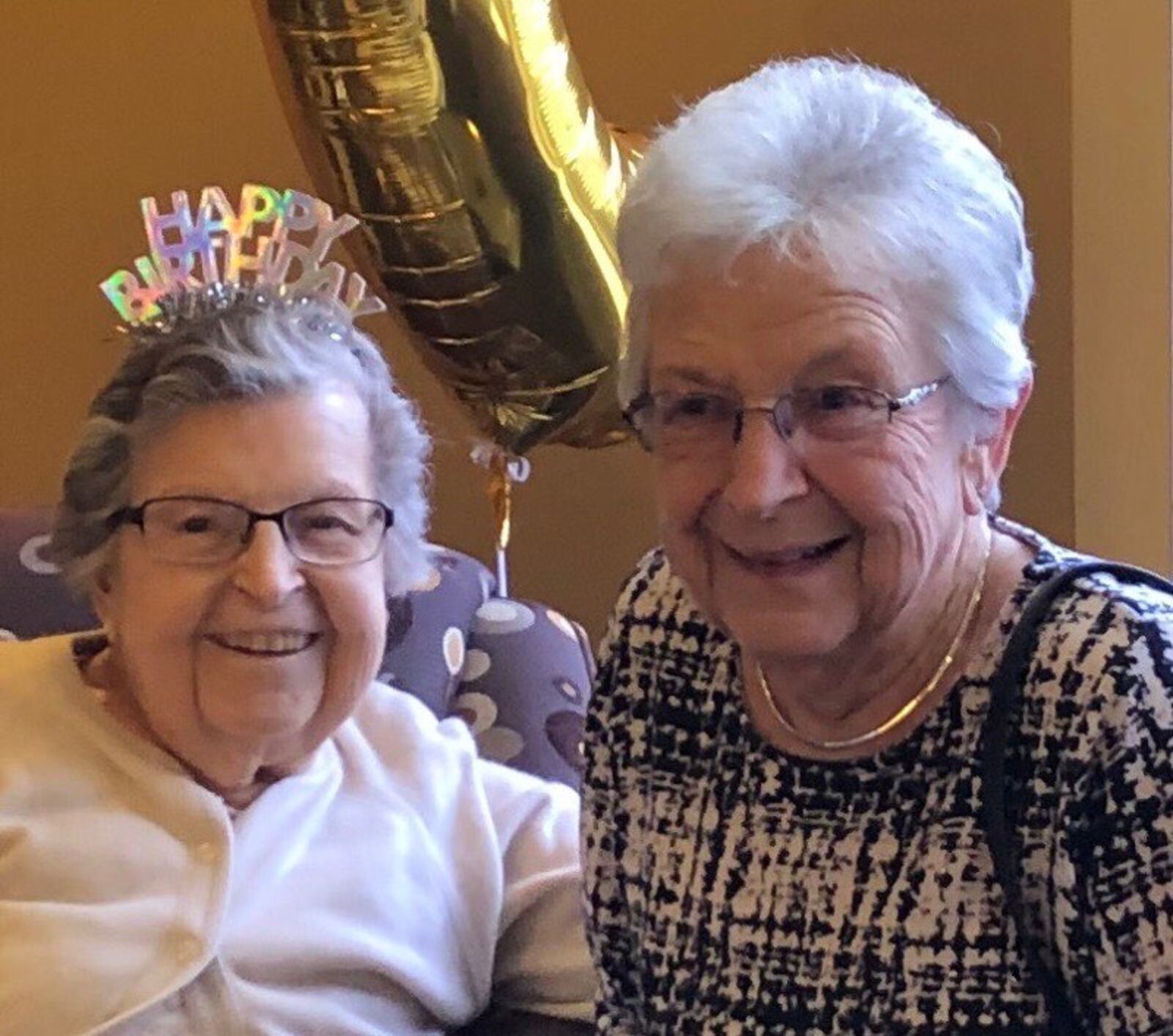 Eileen Shoemaker and her younger sister, Marlene Freund, 87, at Eileen's 99th birthday. Her 100th birthday was March 15, but her party was canceled due to the coronavirus. Her family was unable to visit her in the nursing home and she died July 30, apparently from COVID-19. SUBMITTED PHOTO