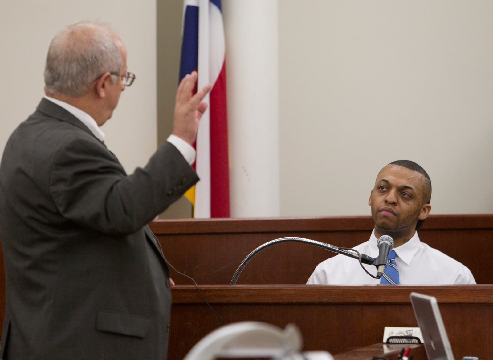 FILE - Steven Lawayne Nelson takes the witness stand to testify in his own defense in his capital murder trial on Friday, Oct. 5, 2012, in Fort Worth, Texas. (Joyce Marshall/Star-Telegram via AP, File)