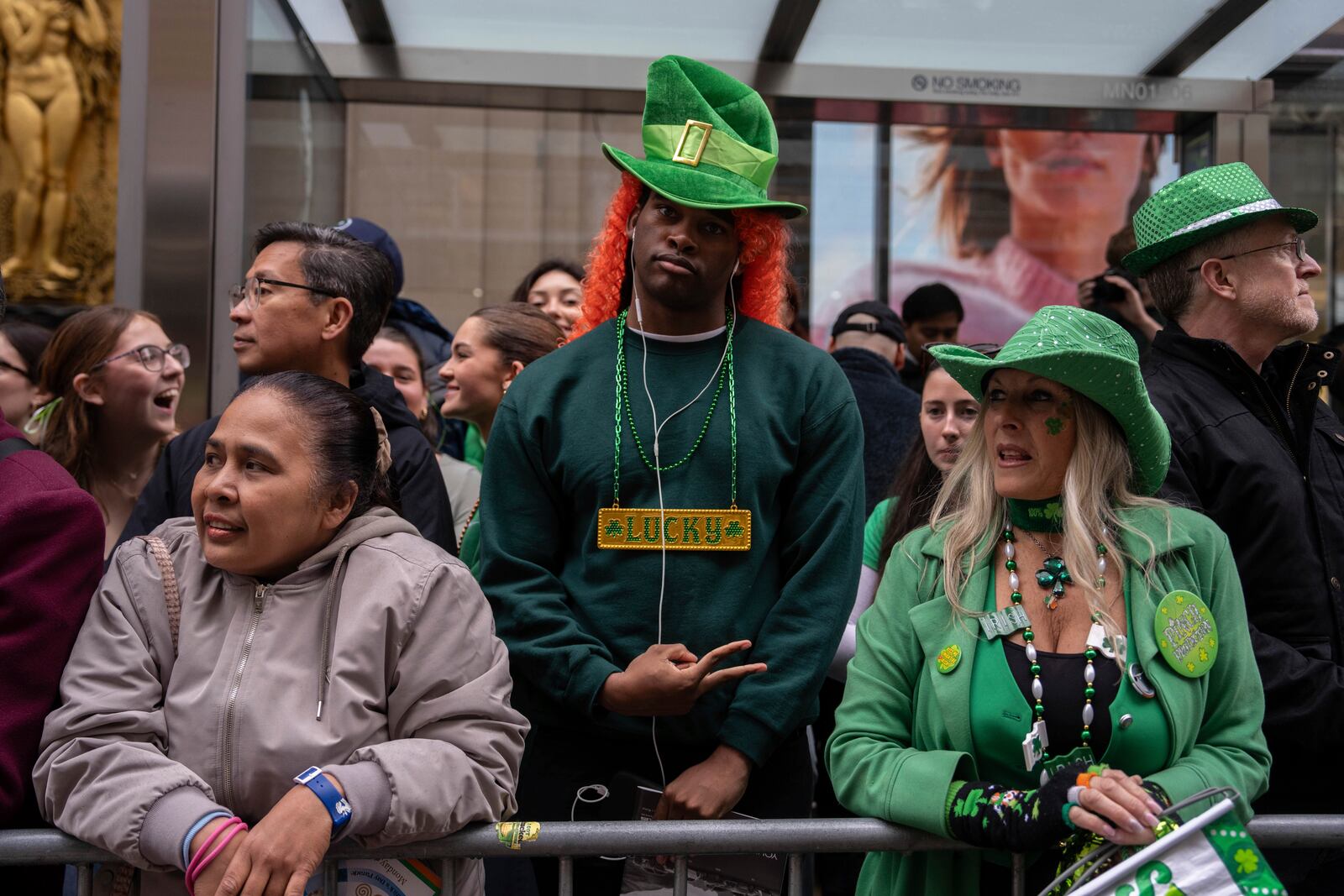 Crowds watch the 264th New York City Saint Patrick's Day Parade, Monday, March 17, 2025 in New York. (AP Photo/Adam Gray)