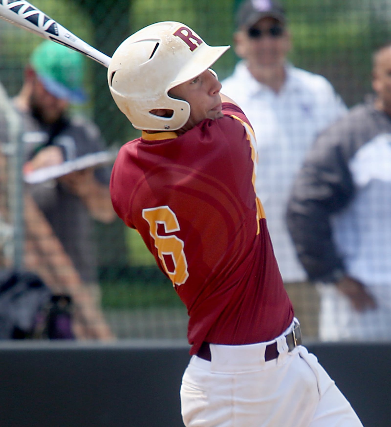 Andrew Beebe of Ross connects for a hit against Columbus DeSales during their Division II regional semifinal at Mason on Friday. CONTRIBUTED PHOTO BY E.L. HUBBARD