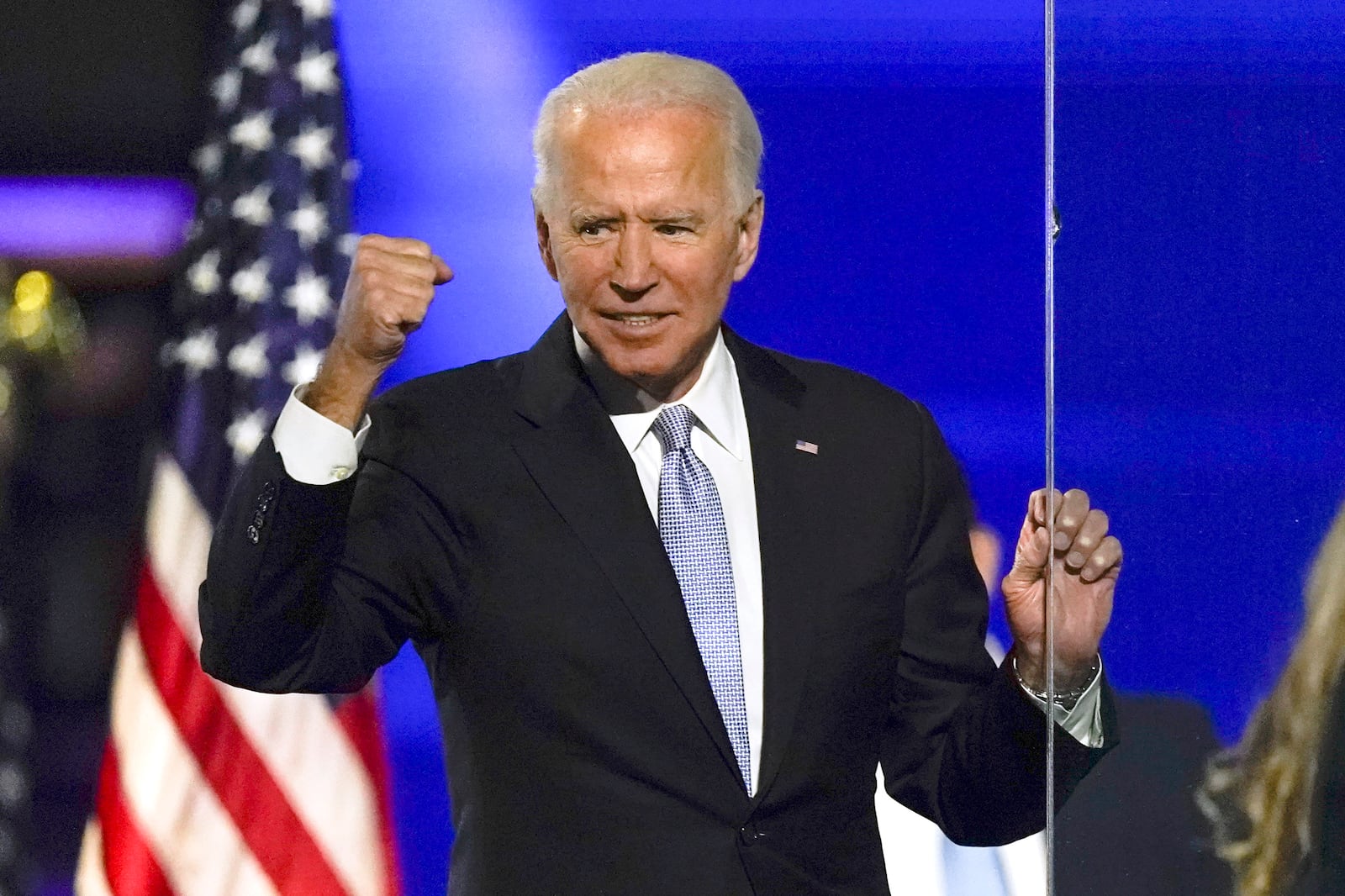 FILE - President-elect Joe Biden gestures to supporters Nov. 7, 2020, in Wilmington, Del. (AP Photo/Andrew Harnik, File)