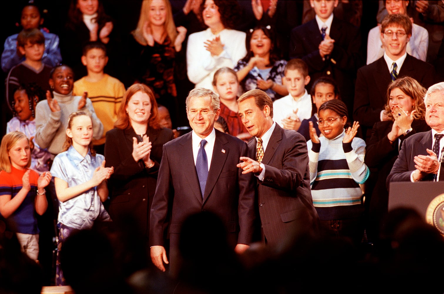 President George W. Bush signing No Child Left Behind Act at Hamilton High School Jan. 8, 2002.