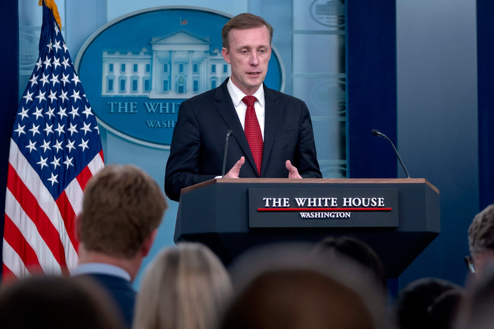 FILE - White House national security adviser Jake Sullivan speaks, Oct. 1, 2024, during a press briefing at the White House in Washington. (AP Photo/Mark Schiefelbein, File)