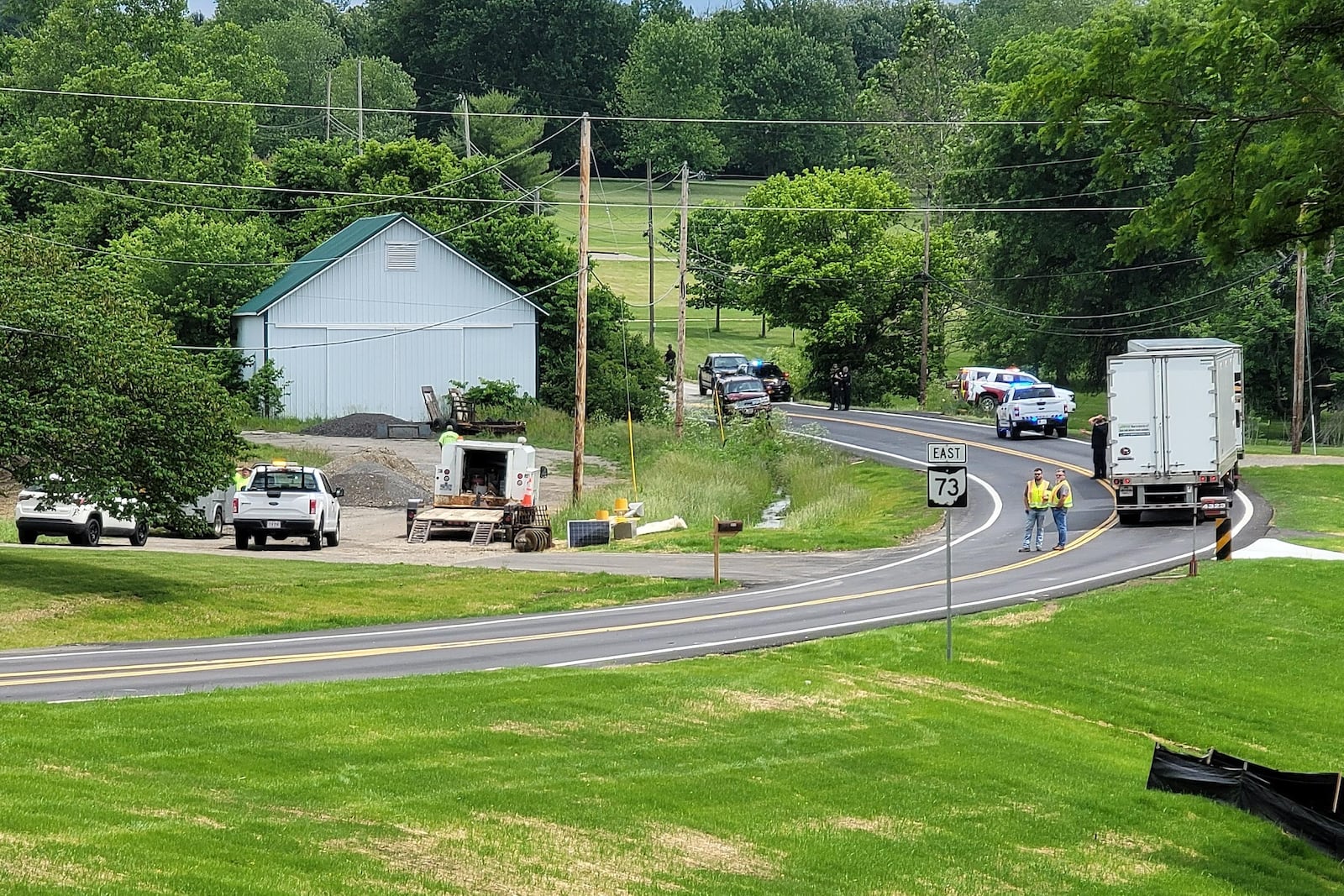 A construction worker was injured on Monday, June 7, 2021, on Ohio 73 near Jacksonburg Road in Wayne Twp. NICK GRAHAM / STAFF