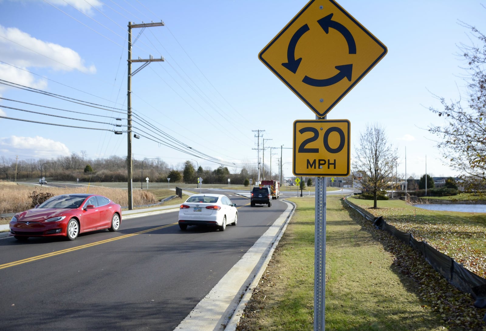 The Butler County Engineer’s Office wrapped up the Gilmore Road/Hamilton-Mason Road roundabout two days early. It’s the 18th roundabout in the county, which gives the Butler County 24 in total. The county has several more planned to be constructed in the next two years. Pictured is Fairfield Twp. roundabout at Gilmore and Hamilton-Mason roads. MICHAEL D. PITMAN/STAFF