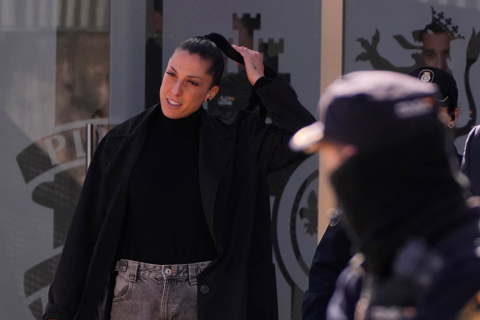 Soccer player Jenni Hermoso leaves after testifying at a court on the outskirts of Madrid, Spain, Monday Feb. 3, 2025 during the trial of former president of Spain's soccer federation Luis Rubiales for his unsolicited kiss on her. (AP Photo/Manu Fernandez)