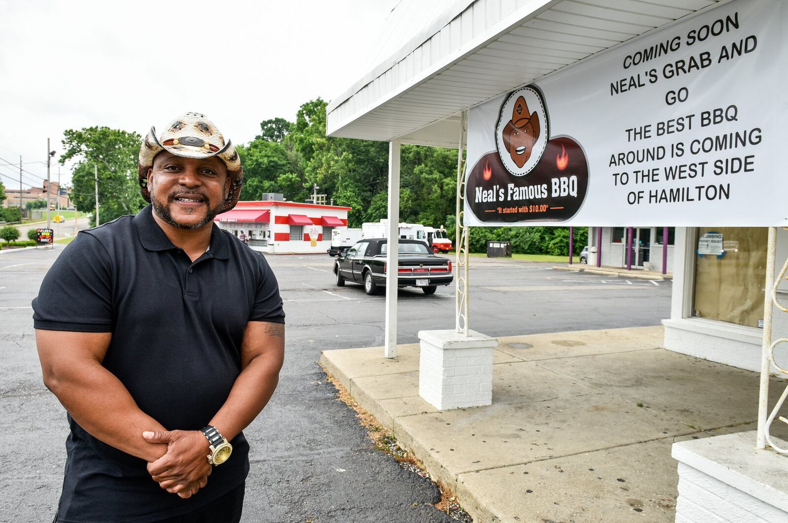 Neal’s Famous BBQ is opening a new location, this one called Neal’s Grab & Go, on Hamilton’s west side. Owner Mike Neal stands in front of the new location at 997 Eaton Ave., which is the former Flub’s building. The Eaton Avenue location is a complement to the full dine-in barbecue experience available at 202 N. 3rd St. on the city’s east side, according to Neal. NICK GRAHAM/STAFF