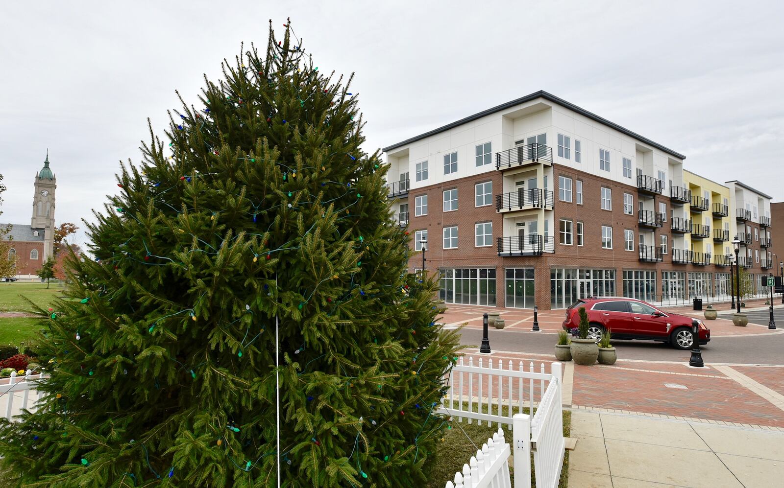 Hamilton’s holiday tree is set up at its new location in Marcum Park.