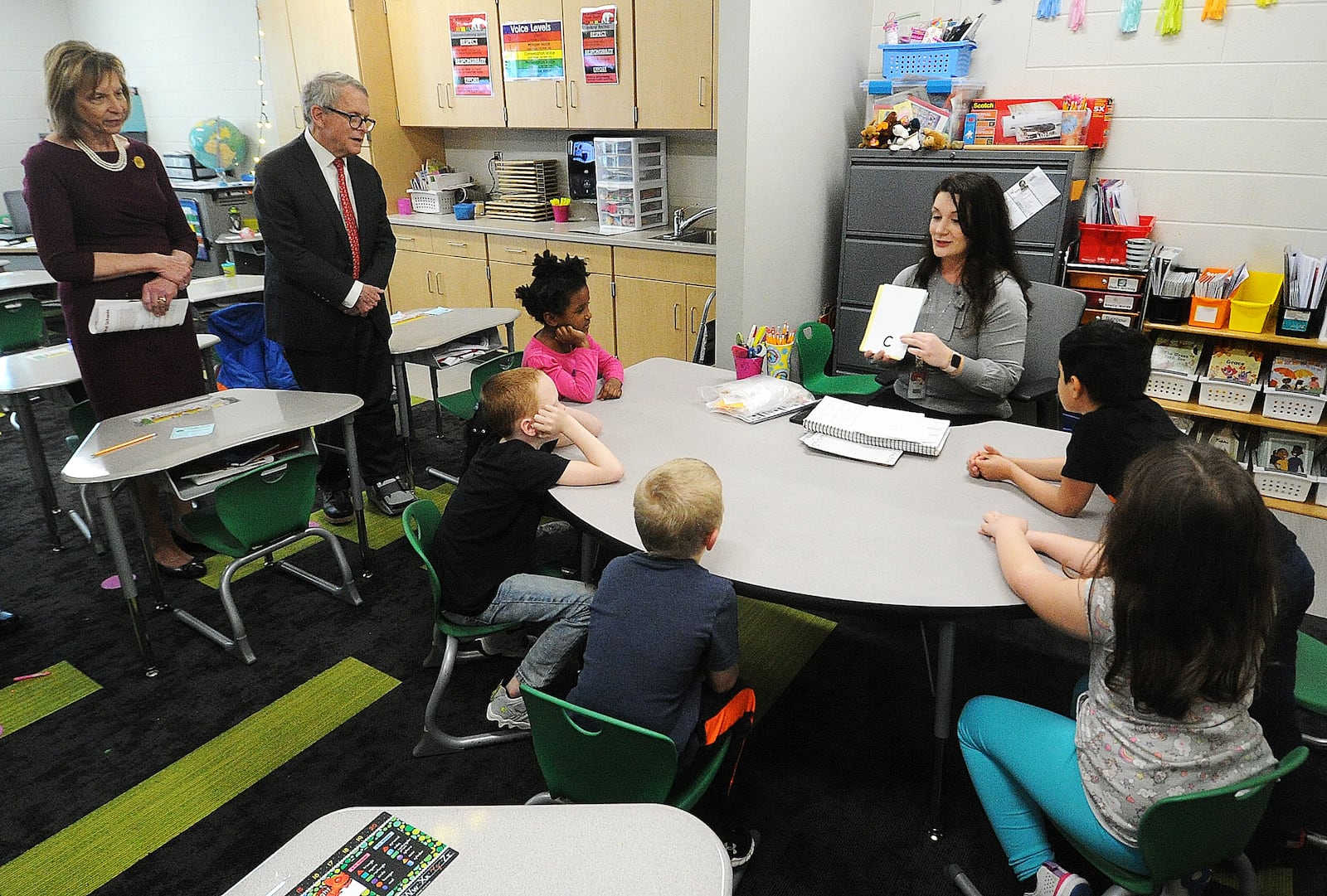 Ohio Gov. Mike DeWine and first lady Fran DeWine visit Northridge Elementary School in Dayton Thursday, March 23, 2023, to talk with staff and students. MARSHALL GORBY\STAFF