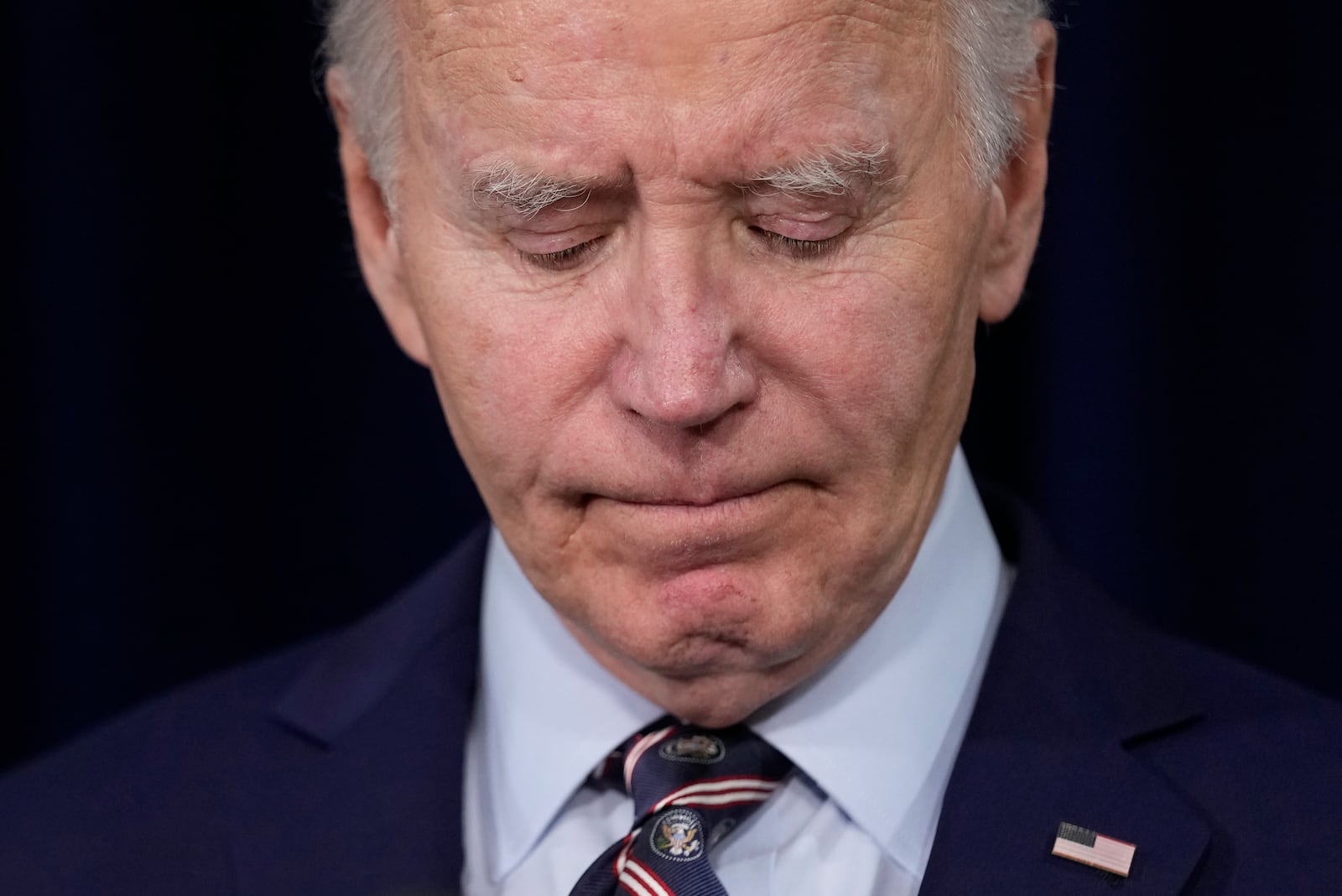 President Joe Biden pauses as he speaks about the death of former President Jimmy Carter Sunday, Dec. 29, 2024, at the Company House Hotel in Christiansted, St. Croix, U.S. Virgin Islands. (AP Photo/Susan Walsh)