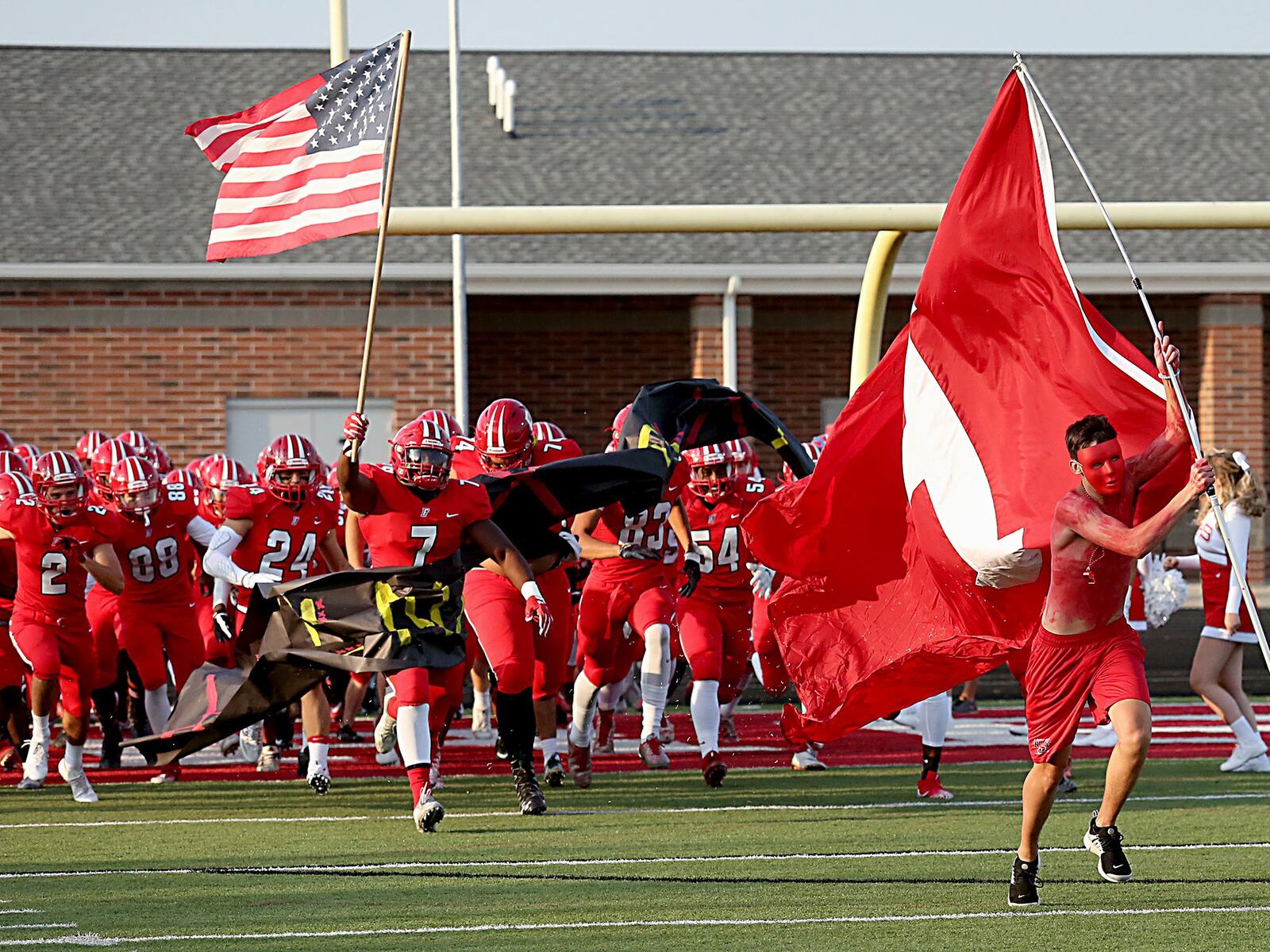 The Fairfield Indians take the field for their Skyline Chili Crosstown Showdown game against Centerville at Fairfield Stadium on Friday night. The visiting Elks won 30-23. CONTRIBUTED PHOTO BY E.L. HUBBARD