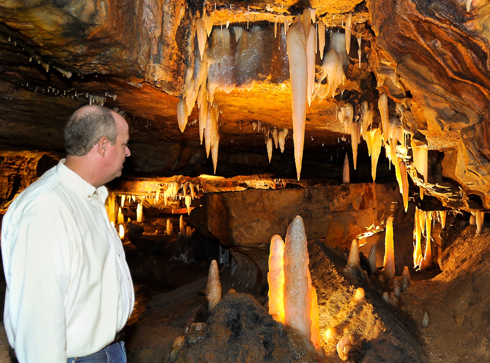 Ohio Caverns with a variety of  stalactites and stalagmites. Staff photo by Bill Lackey