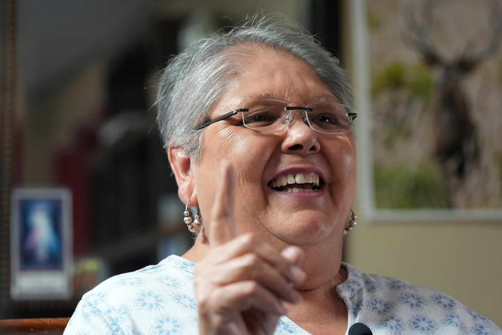 Democrat Nelda Cruz Gonzalez talks about voting for Republican Donald Trump for president, Wednesday, Nov. 6, 2024, in Rio Grande City, Texas. (AP Photo/Eric Gay)