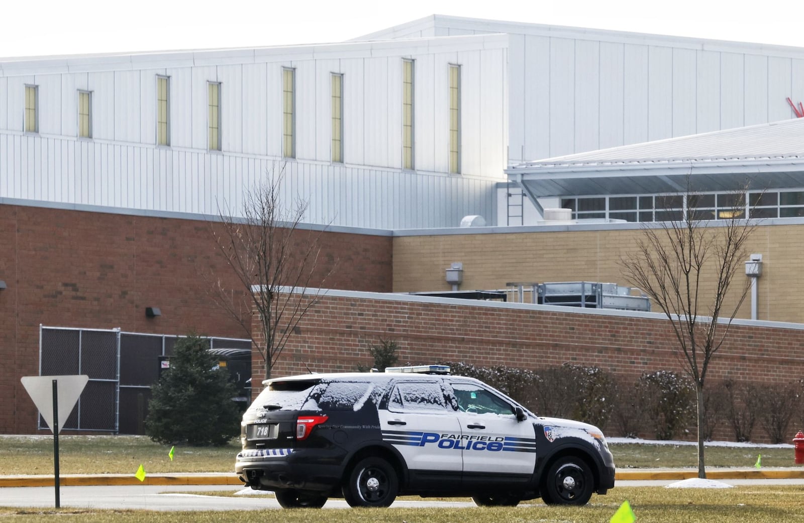 Fairfield Police presence was increased this morning at all Fairfield Schools in the wake of a threat of violence announced by school officials. Police cruisers were stationed at the 10,000-student districts schools as part of law enforcement's response. Classes are being conducted as normal while police in Fairfield and Fairfield Twp. are investigating. (Photo By Nick Graham\Journal-News)