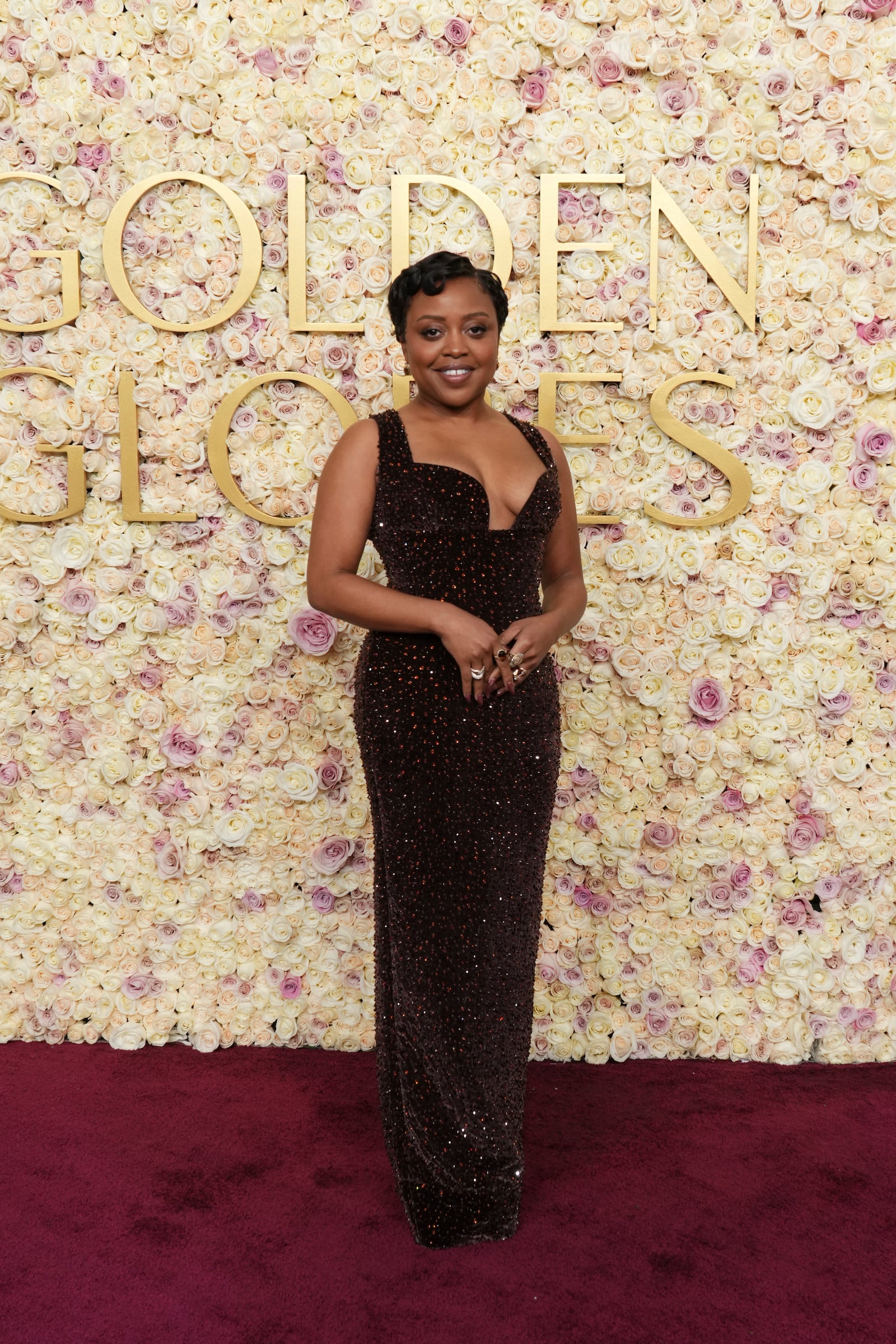 Quinta Brunson arrives at the 82nd Golden Globes on Sunday, Jan. 5, 2025, at the Beverly Hilton in Beverly Hills, Calif. (Photo by Jordan Strauss/Invision/AP)