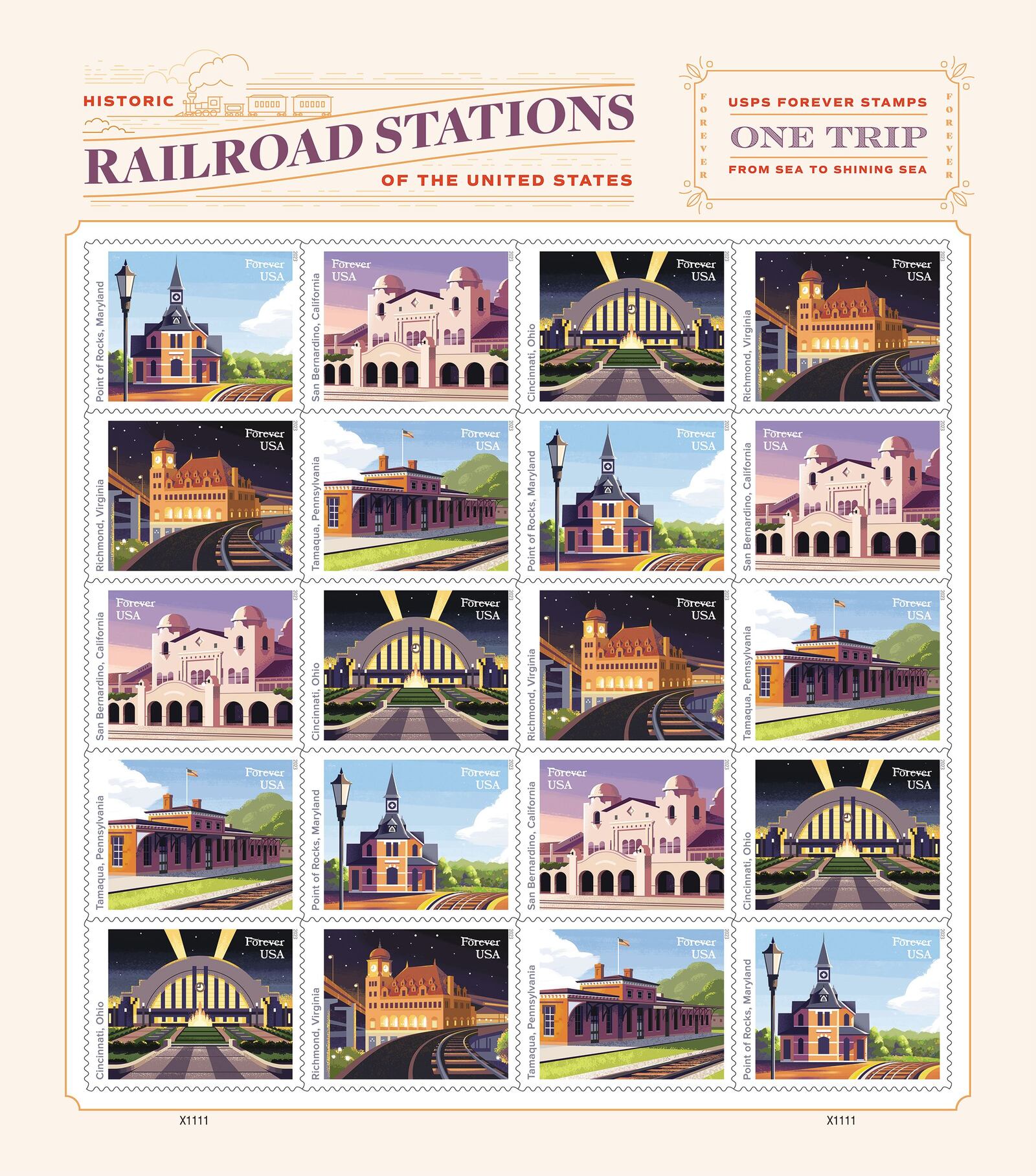 Cincinnati's Union Terminal is one of five historic train stations featured in new Forever stamps issued by the U.S. Postal Service. CONTRIBUTED/USPS