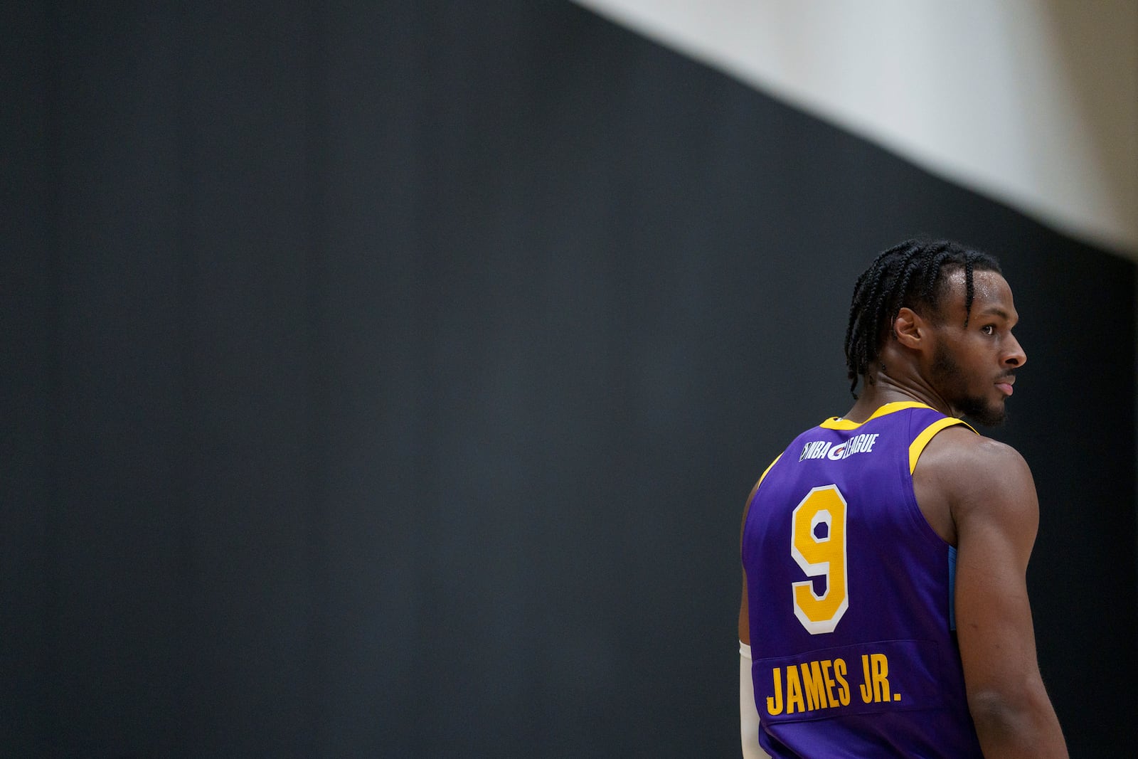 South Bay Lakers guard Bronny James walks down the court during the second half of an NBA G League basketball game against the Salt Lake City Stars Saturday, Nov. 9, 2024, in El Segundo, Calif. (AP Photo/Eric Thayer)