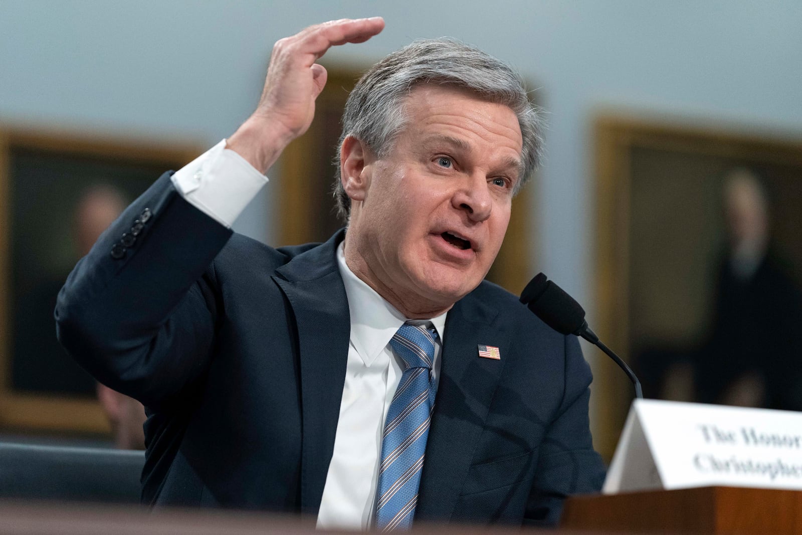 FILE - FBI Director Christopher Wray testifies on Capitol Hill in Washington, April 27, 2023. (AP Photo/Jose Luis Magana, File)