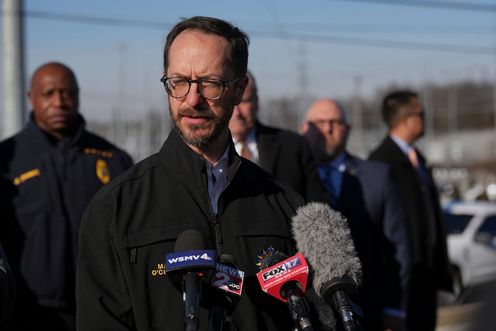 Nashville Mayor Freddie O'Connell talks to media following a shooting at Antioch High School in Nashville, Tenn., Wednesday, Jan. 22, 2025. (AP Photo/George Walker IV)