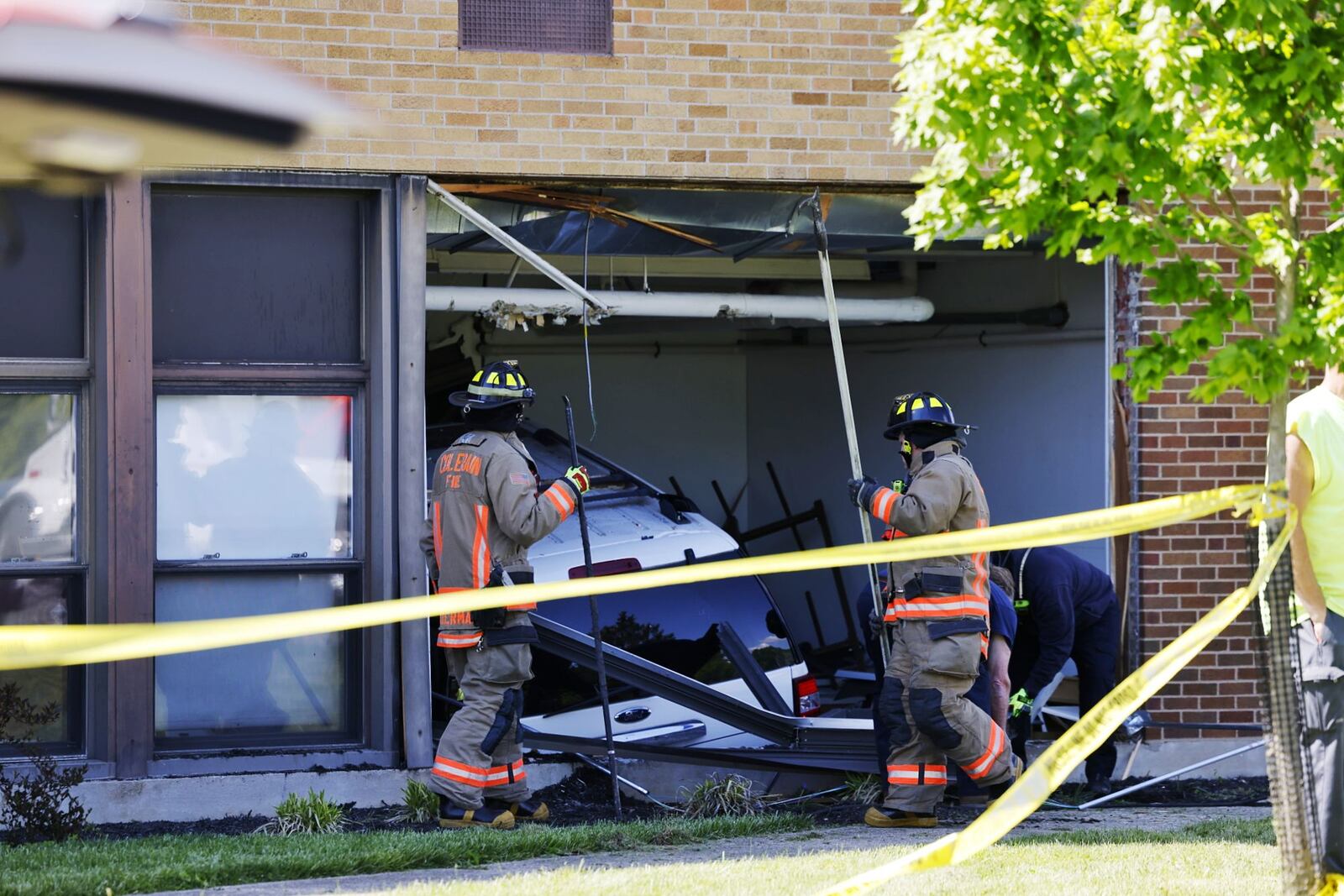 A vehicle crashed into Ross Intermediate School on Thursday, May 4, 2023. No one was injured. NICK GRAHAM/STAFF