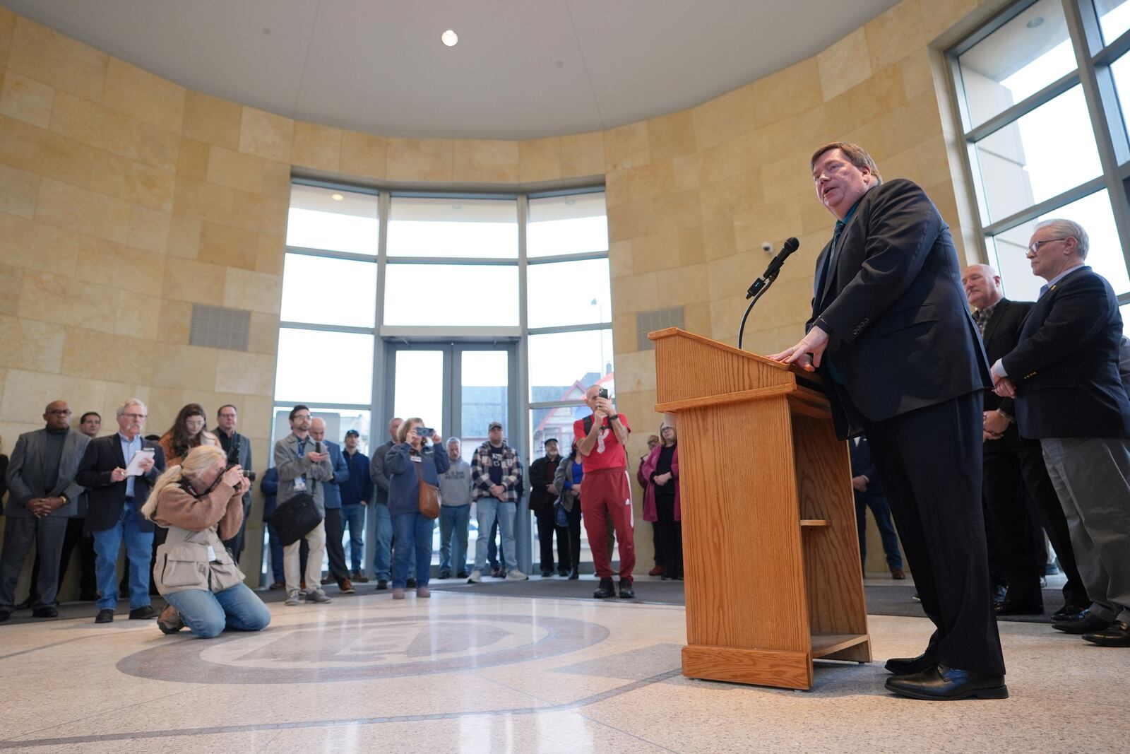 Lamont McClure, Democratic Northampton County Executive, speaks during an event announcing his campaign to run for the Pennsylvania's 7th Congressional District, in Easton, Pa., Thursday, Feb. 27, 2025. (AP Photo/Matt Rourke)