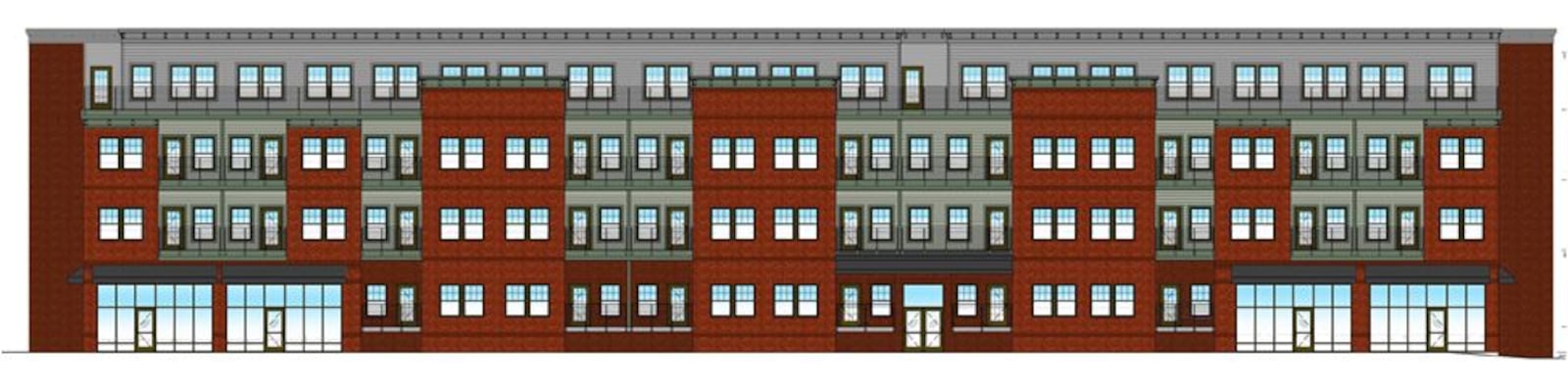 Jim Cohen of CMC Properties has released a concept drawing of what his approximately 70-unit apartment building, with four retail spaces, in the 300 block of Main Street, may look like. It may change because the design is not final. PROVIDED