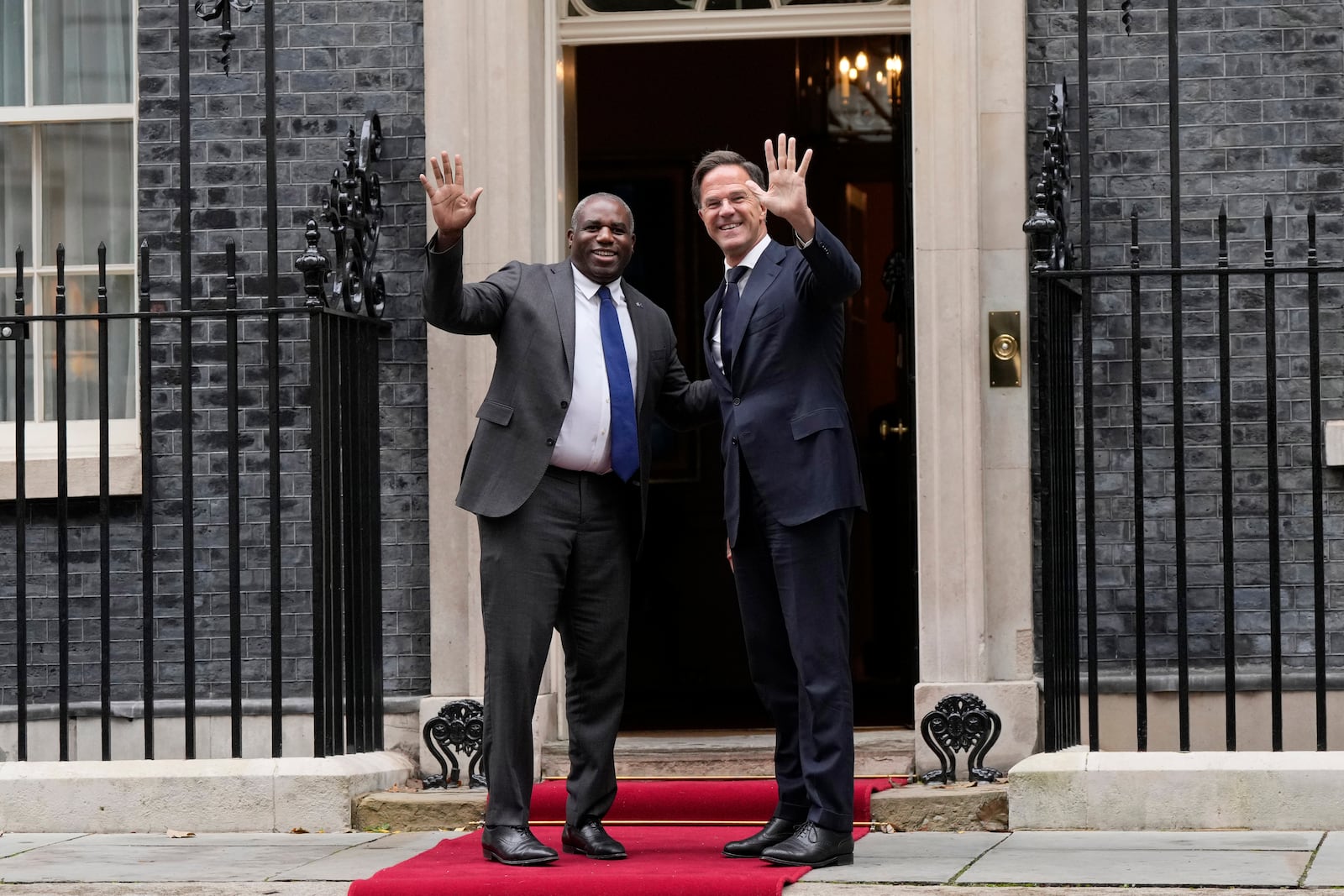 Britain's Foreign Secretary David Lammy and NATO Secretary General Mark Rutte arrive at 10 Downing Street in London, Thursday, Oct. 10, 2024.(AP Photo/Alastair Grant)