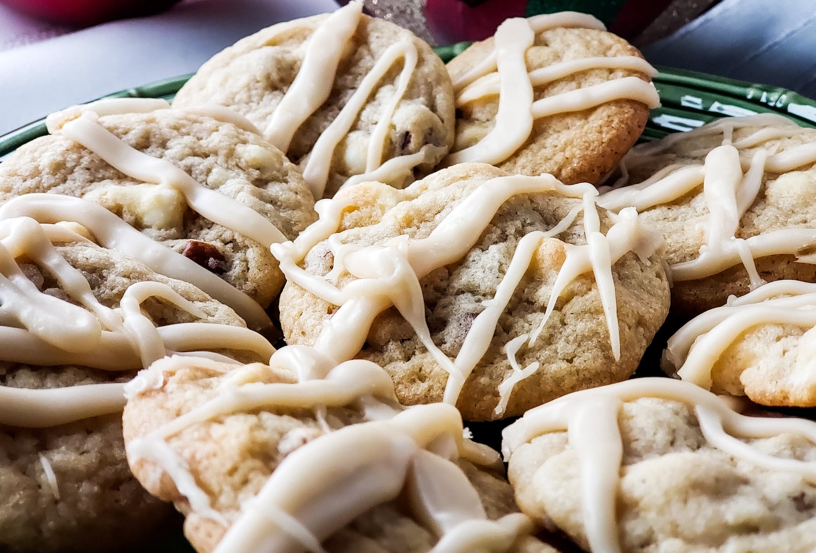 Vermont Maple White Chocolate Chip and Pecan Cookies Drizzled with a Maple Glaze by Gina Allen. NICK GRAHAM/STAFF