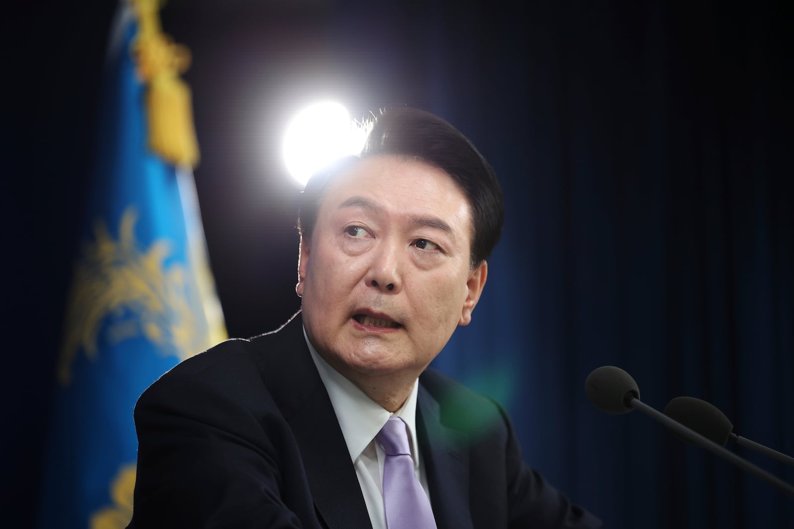 South Korean President Yoon Suk Yeol answers a reporters' question during a news conference at the Presidential Office in Seoul, South Korea Thursday, Nov. 7, 2024. (Kim Hong-Ji/Pool Photo via AP)