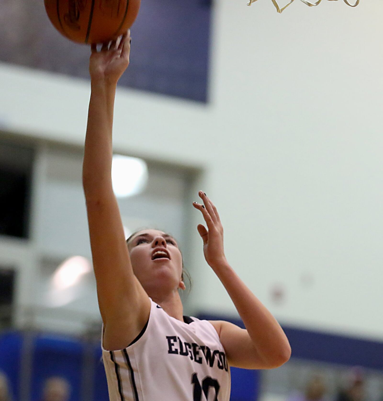 Edgewood guard/forward Lauren Gerber goes up for two of her 19 points in Wednesday night’s game against Talawanda at Ron Kash Court in Trenton. CONTRIBUTED PHOTO BY E.L. HUBBARD