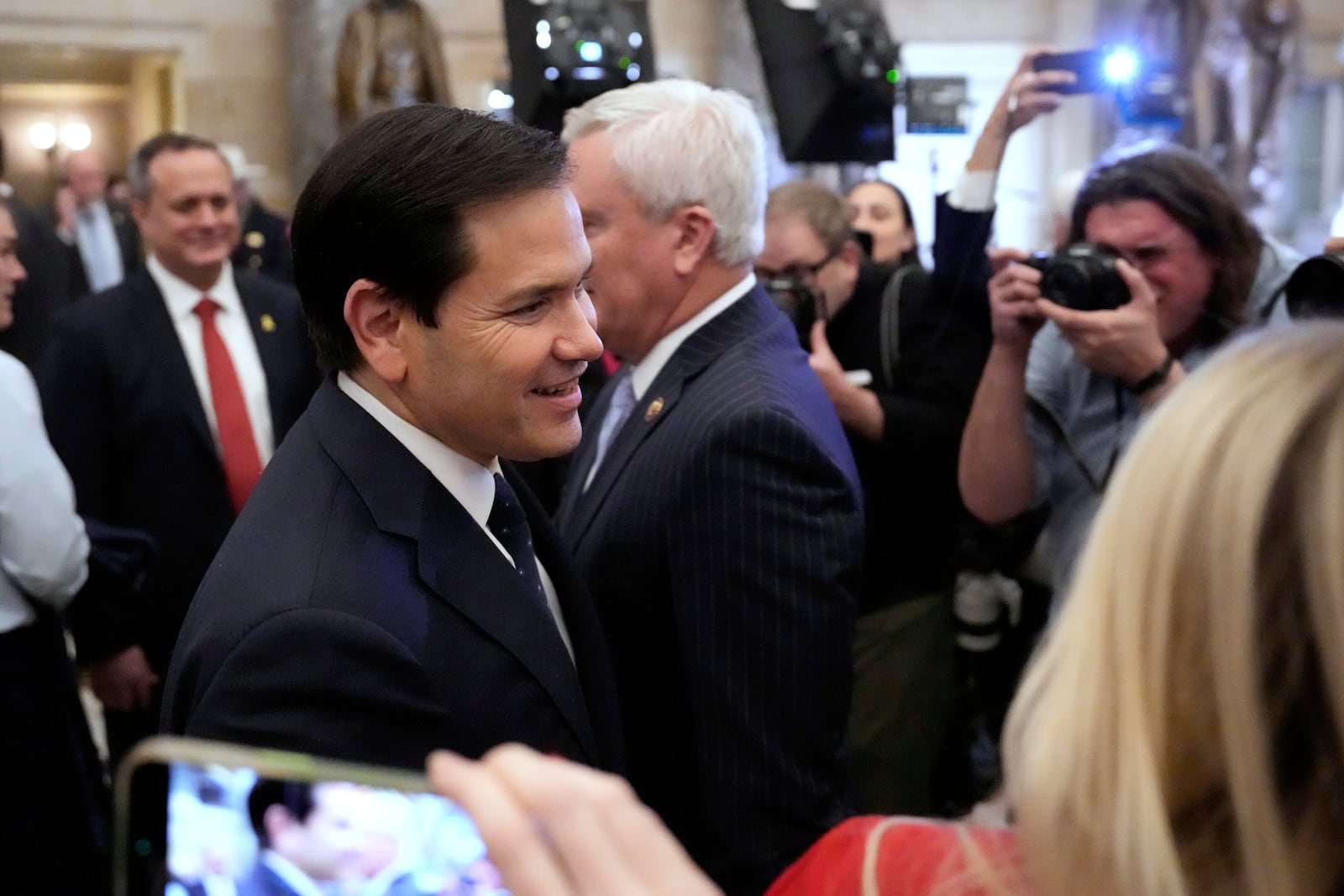 Secretary of State Marco Rubio arrives before President Donald Trump addresses a joint session of Congress at the Capitol in Washington, Tuesday, March 4, 2025. (AP Photo/Ben Curtis)