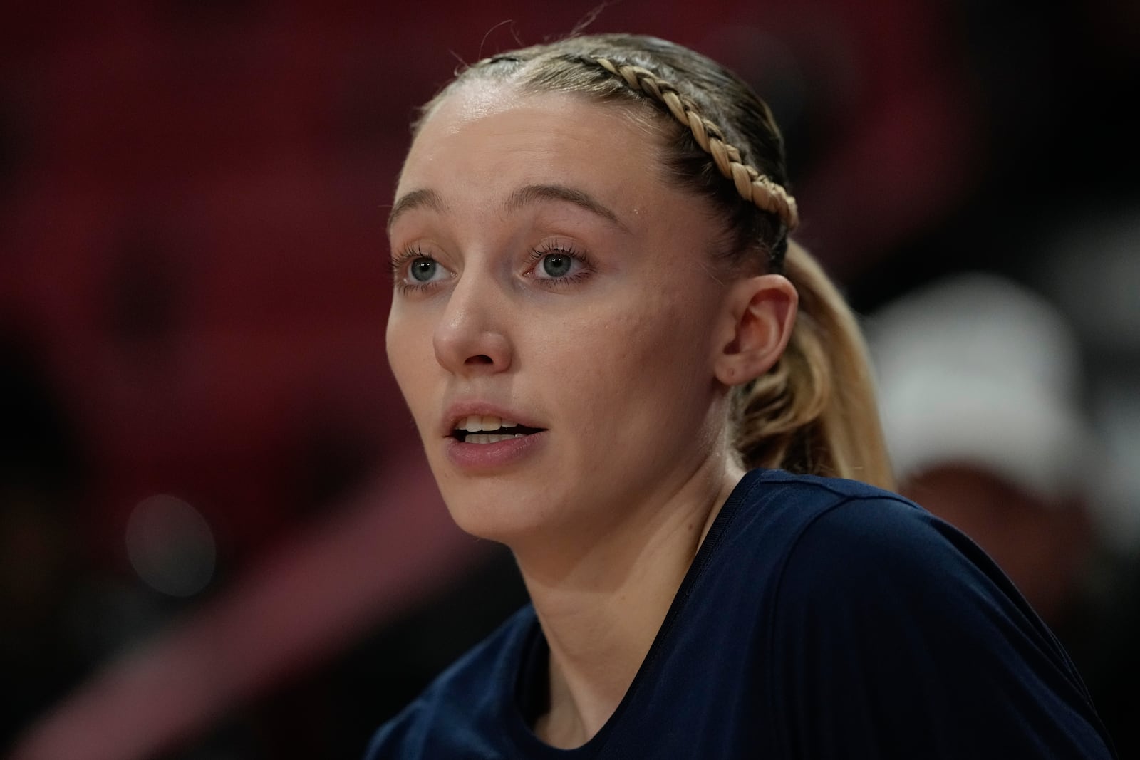 UConn's Paige Bueckers warms up before an NCAA women's college basketball game against St. John's, Wednesday, Jan. 15, 2025, in New York. (AP Photo/Frank Franklin II)