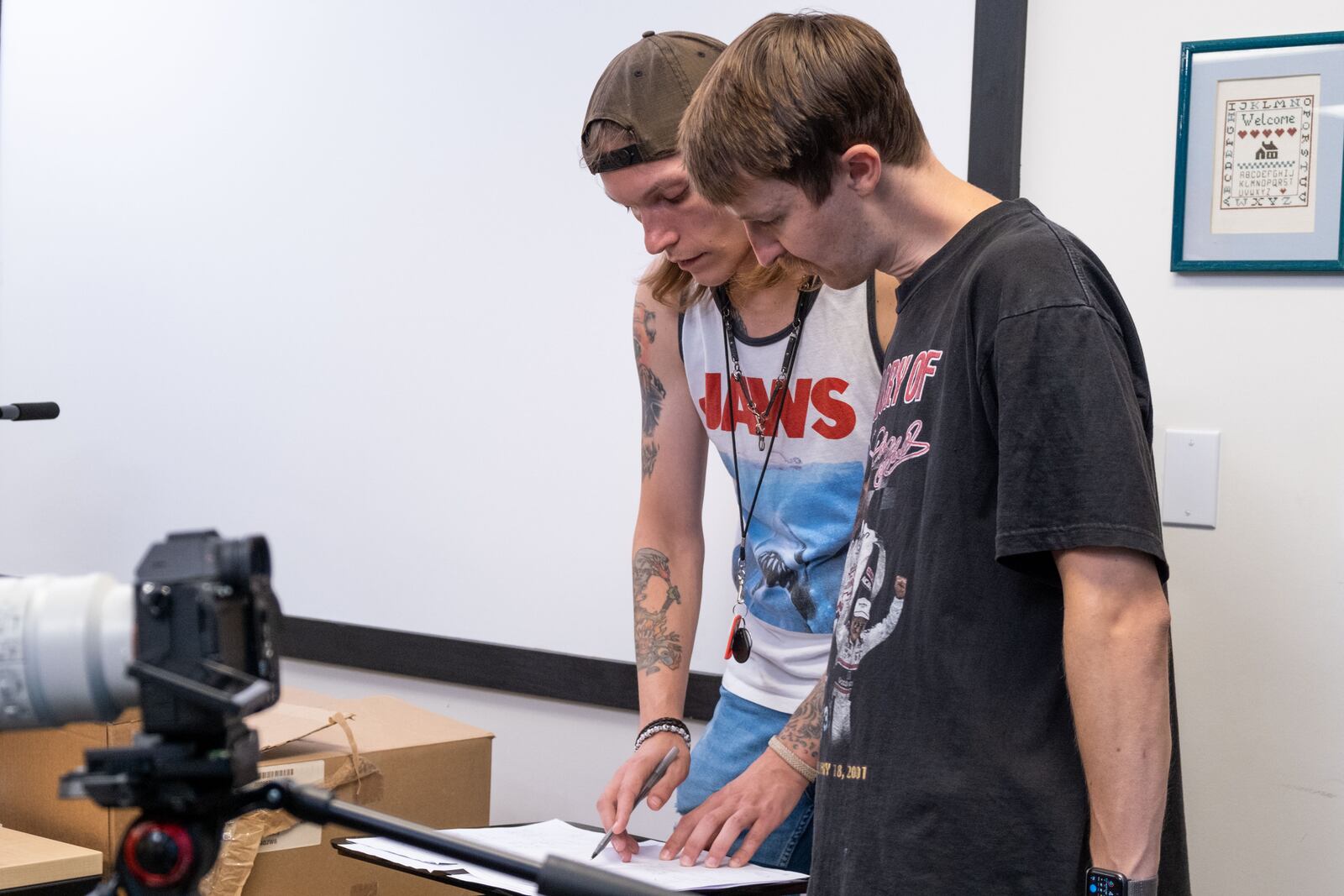 Two Hamilton High School graduates, Zach Pike (right) and Brad Huffman (left) have collaborated on "CHOKE," a feature-length film that will premiere at the Fitton Center on Sept. 7.