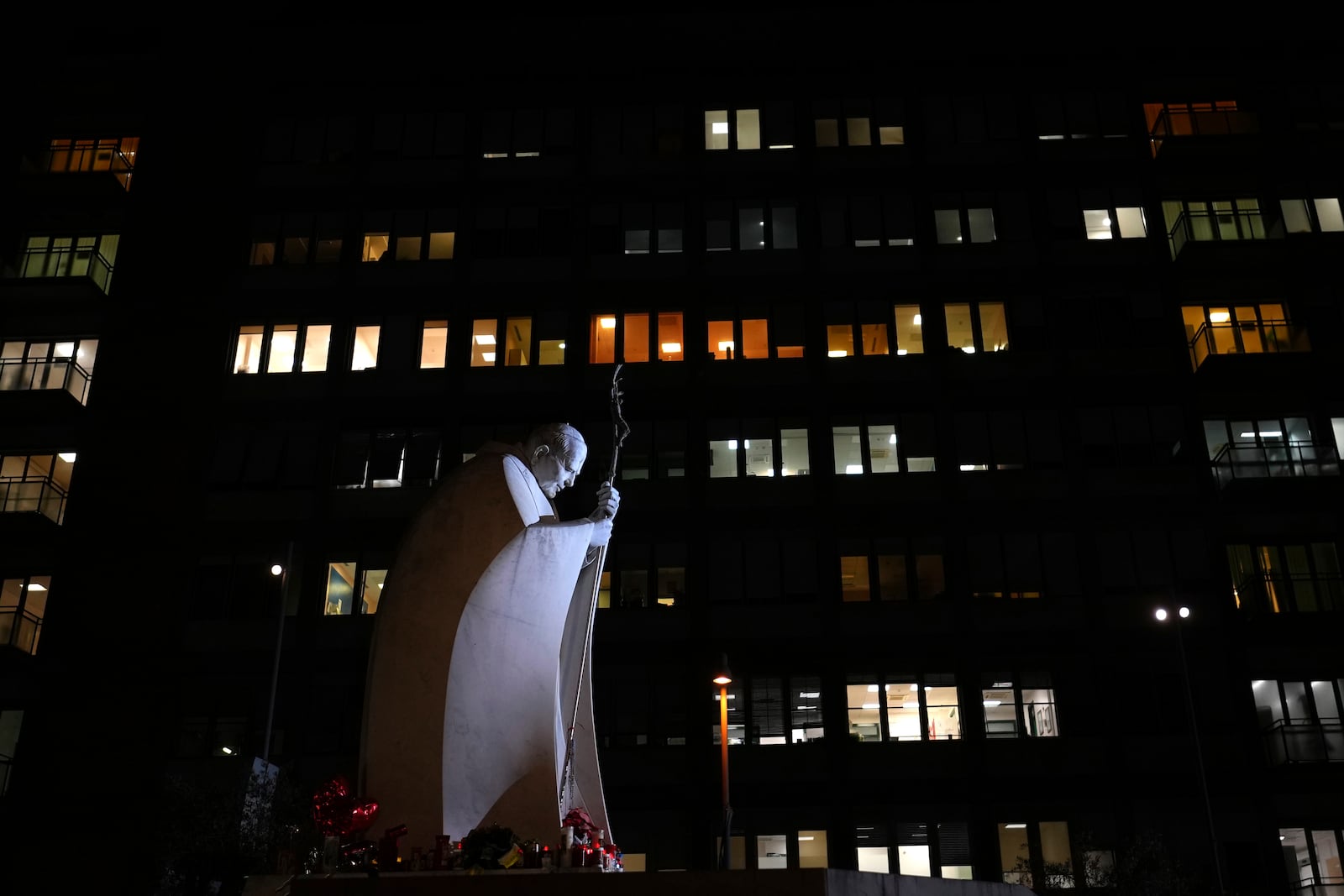 The Agostino Gemelli Polyclinic, where the Pontiff has been hospitalized since Feb. 14, in Rome, Wednesday, Feb. 26, 2025. (AP Photo/Kirsty Wigglesworth)