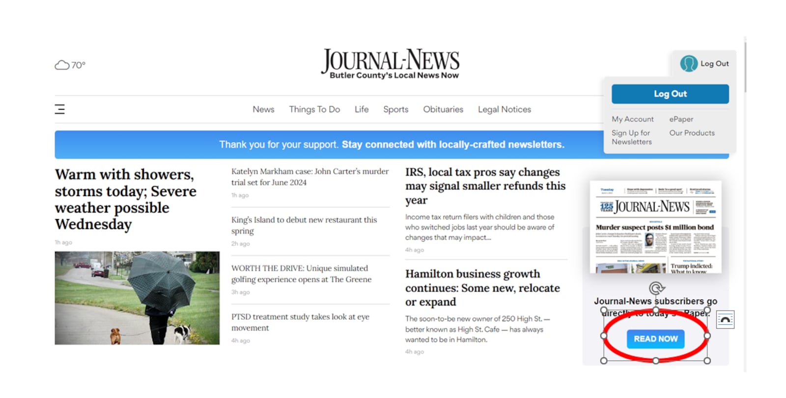 Find a quick link to the daily ePaper located on the homepage of our website.