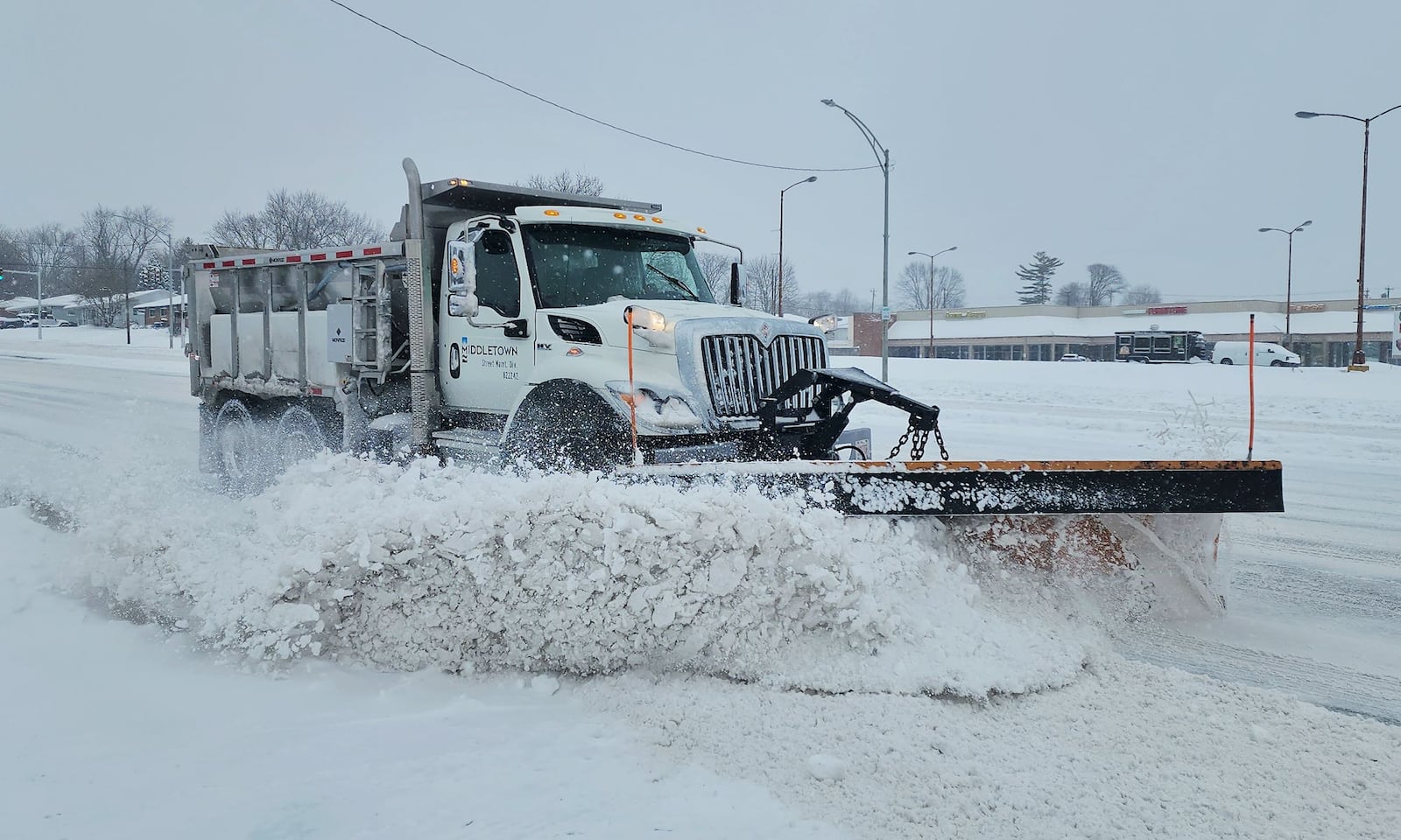 Middletown road crews plow Breiel Blvd. after an overnight snow Monday, Jan. 6, 2025 in Middletown. NICK GRAHAM/STAFF