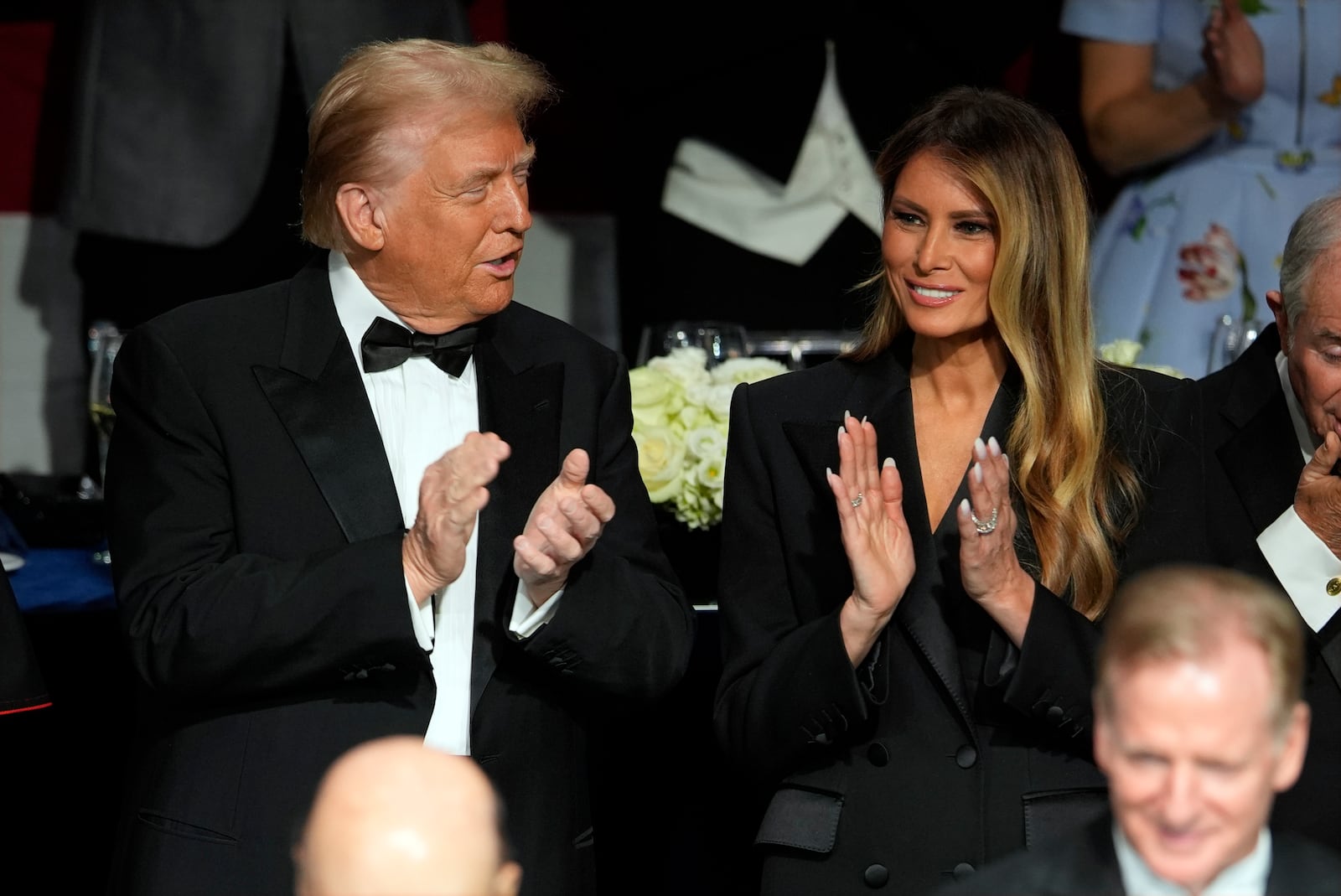 Republican presidential nominee former President Donald Trump and former first lady Melania Trump arrive for the 79th annual Alfred E. Smith Memorial Foundation Dinner, Thursday, Oct. 17, 2024, in New York. (AP Photo/Julia Demaree Nikhinson)