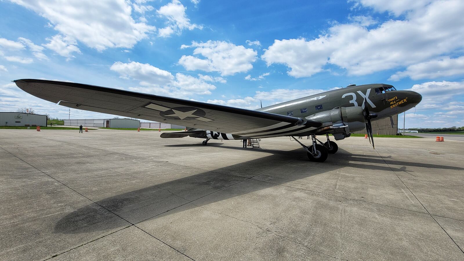 That’s All, Brother, a C-47 piloted by Lt. Col. John Donalson, arrived at Butler County Regional Airport Friday, April 16 for a three-day visit with tours and rides available. The historic WWII C-47 aircraft led over 800 C-47’s over the drop zones of Normandy, France on D-Day on June 6th, 1944. NICK GRAHAM / STAFF