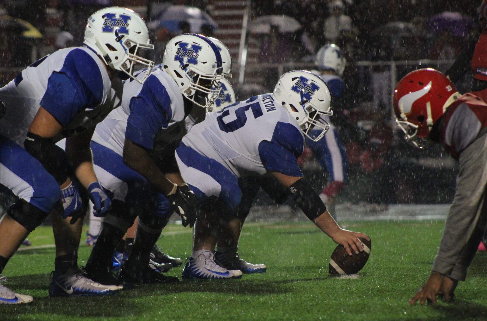 Hamilton’s Zach Scrimizzi (65) prepares to snap the ball during Friday night’s 21-20 defeat at the hands of Princeton in Sharonville. CONTRIBUTED PHOTO BY ISAIAH MILLER