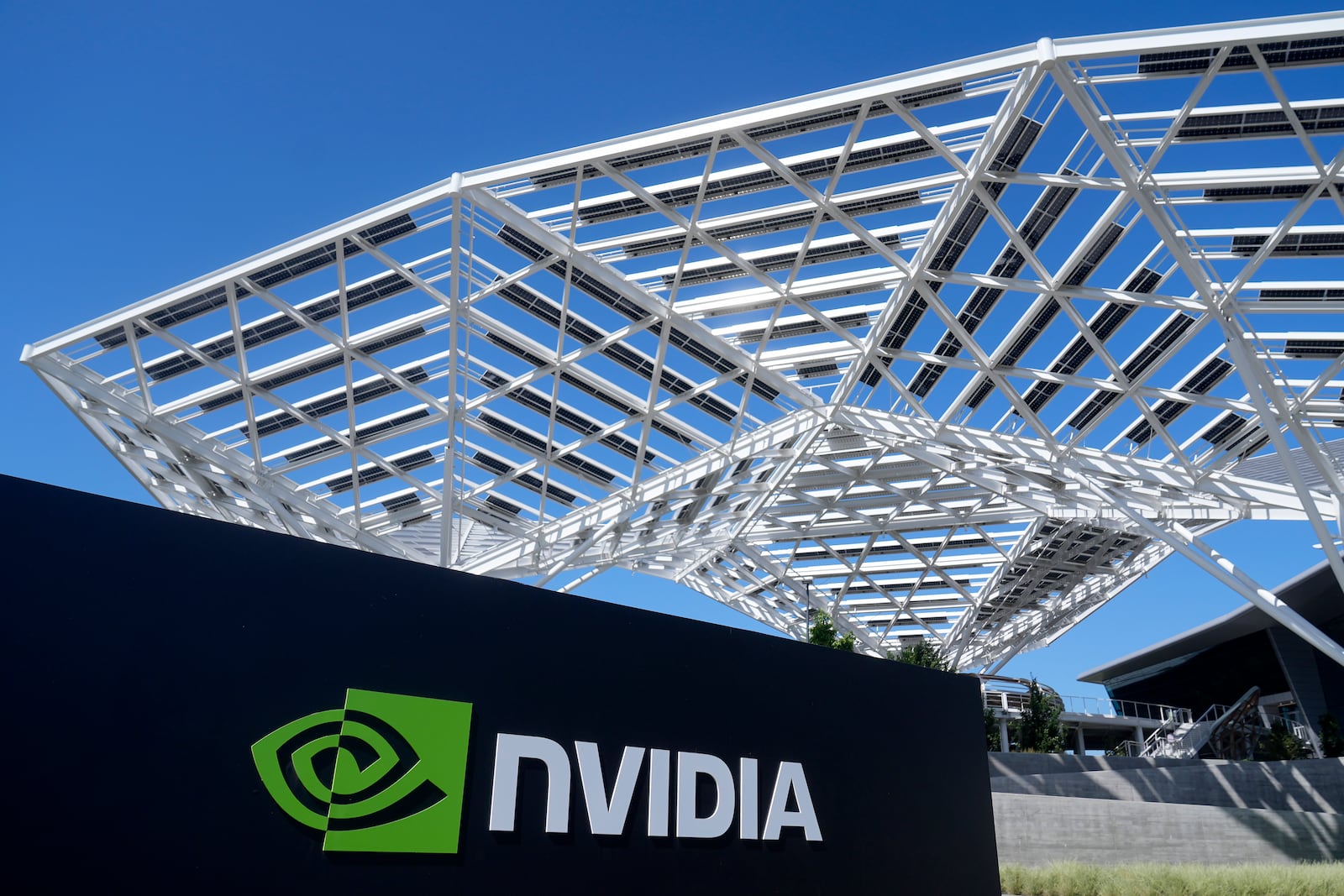 FILE - A sign for a Nvidia office building is shown in Santa Clara, Calif., on Aug. 7, 2024. (AP Photo/Jeff Chiu, File)